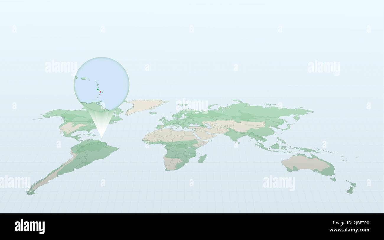 World Map In Perspective Showing The Location Of The Country Saint World Map In Perspective Showing The Location Of The Country Saint Kitts And Nevis With Detailed Map With Flag Of Saint Kitts And Nevis Vector Illust 2JBFTR0 