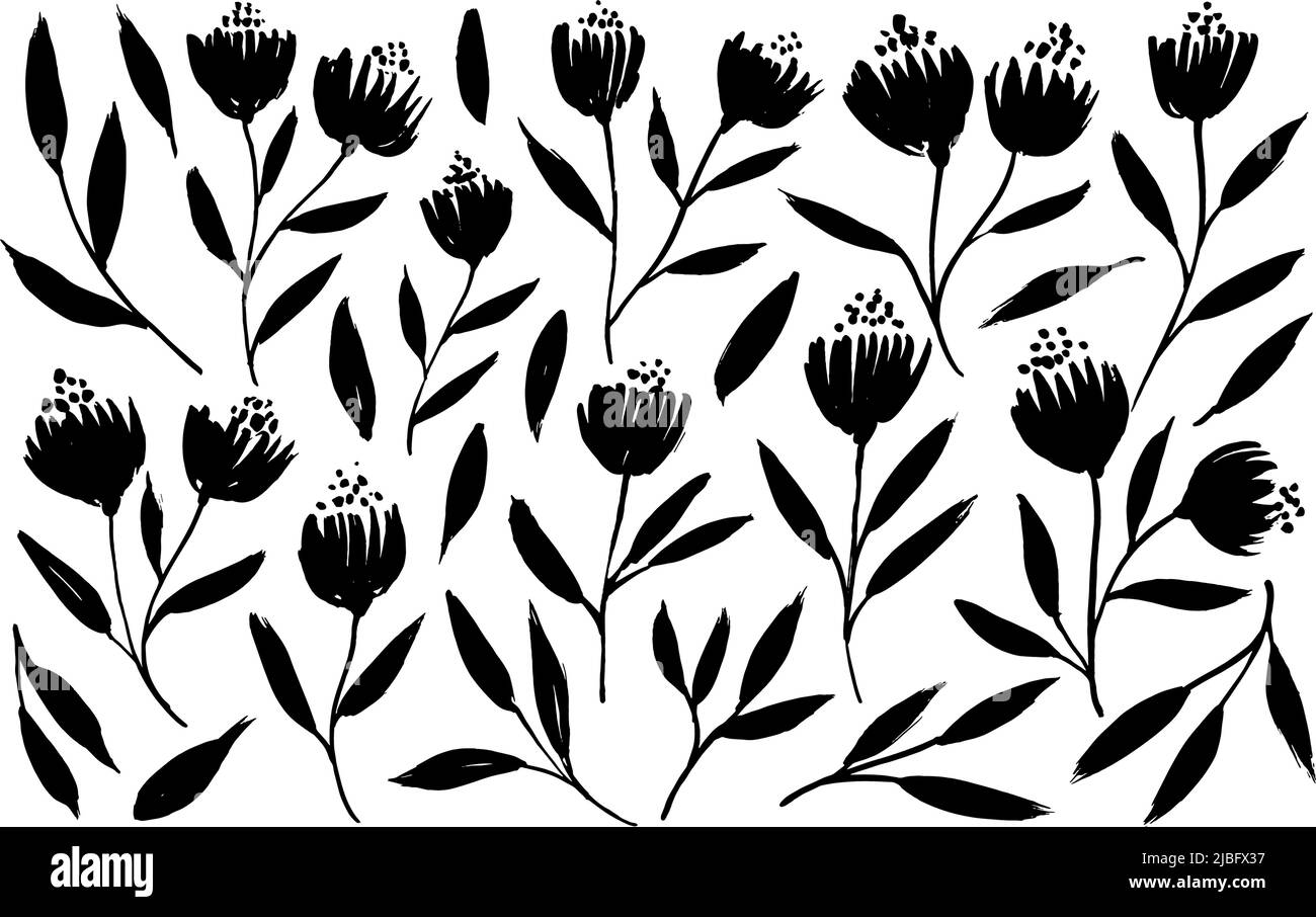 Hand drawn wild flowers drawings vector collection Stock Vector