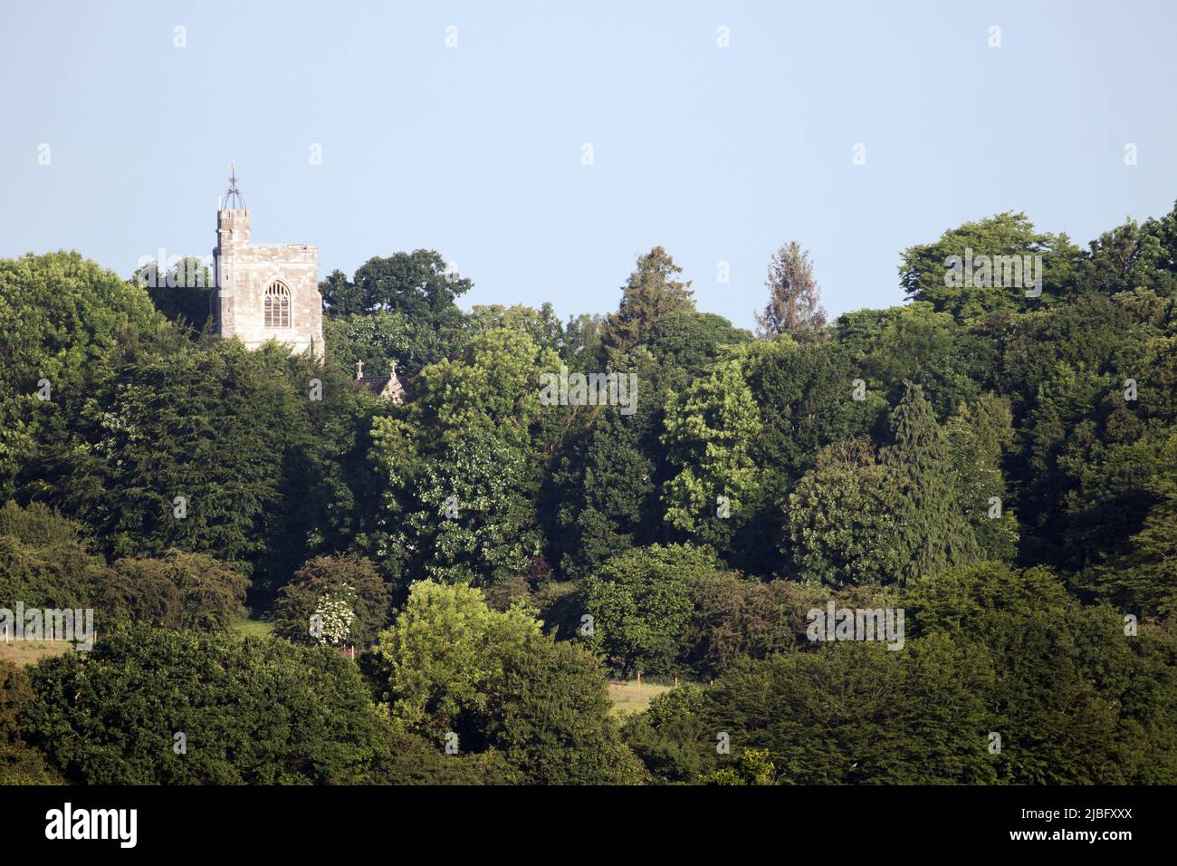 St Peter’s Church dominates the wooded high ground of South Weald Parish Village in the borough of Brentwood, Essex, United Kingdom Stock Photo