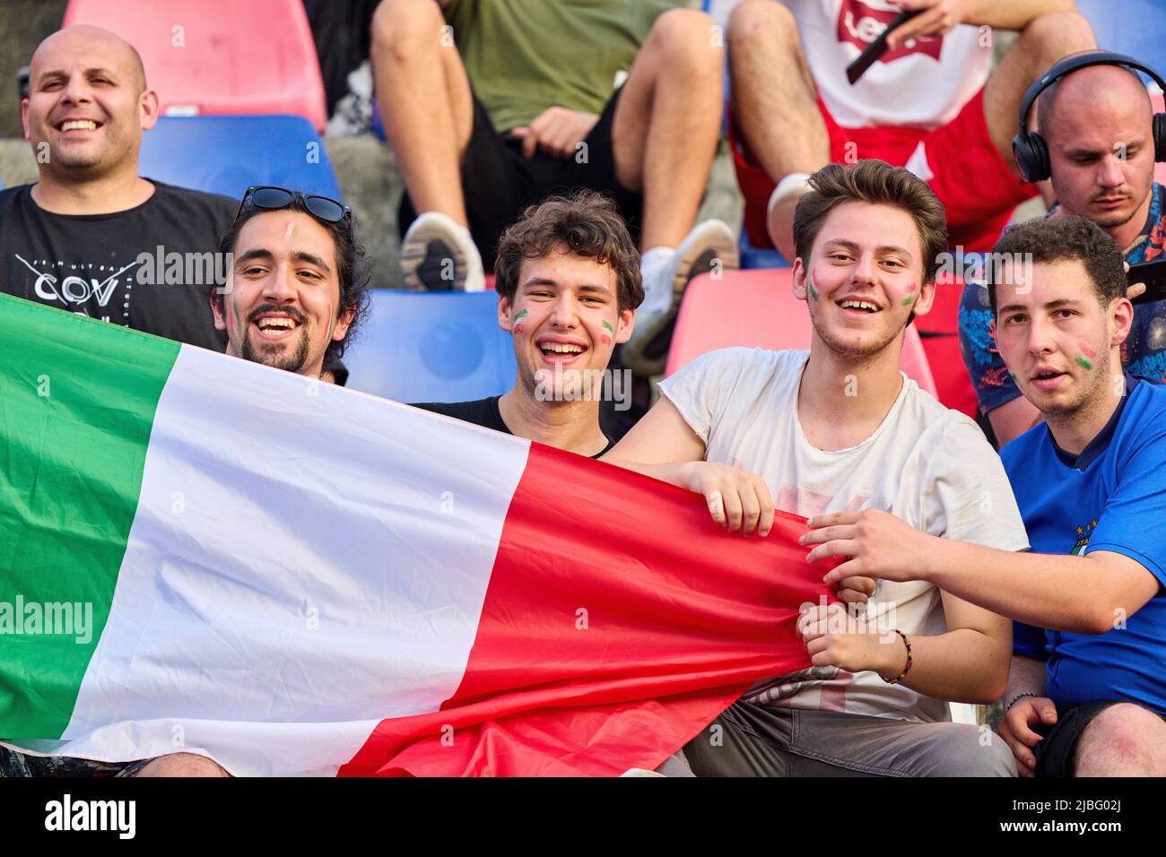 DFB and ITA fans in the UEFA Nations League 2022 match ITALY - GERMANY 1-1  in Season 2022/2023 on Juni 04, 2022  in Bologna, Italy.  © Peter Schatz / Alamy Live News Stock Photo