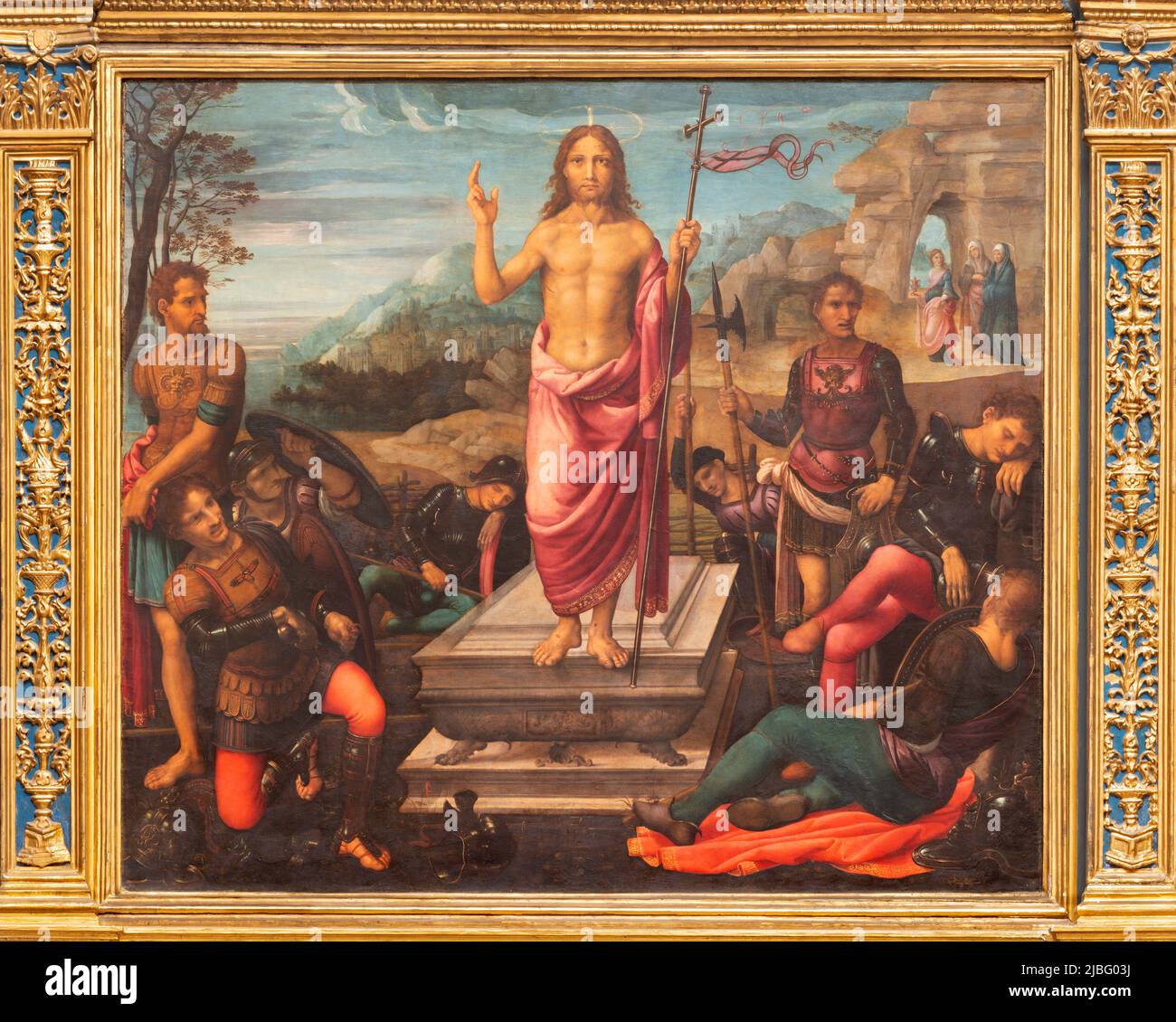 VALENCIA, SPAIN - FEBRUAR 14, 2022: The painting Resurrection of Jesus on the main altar  in the Cathedral. Stock Photo