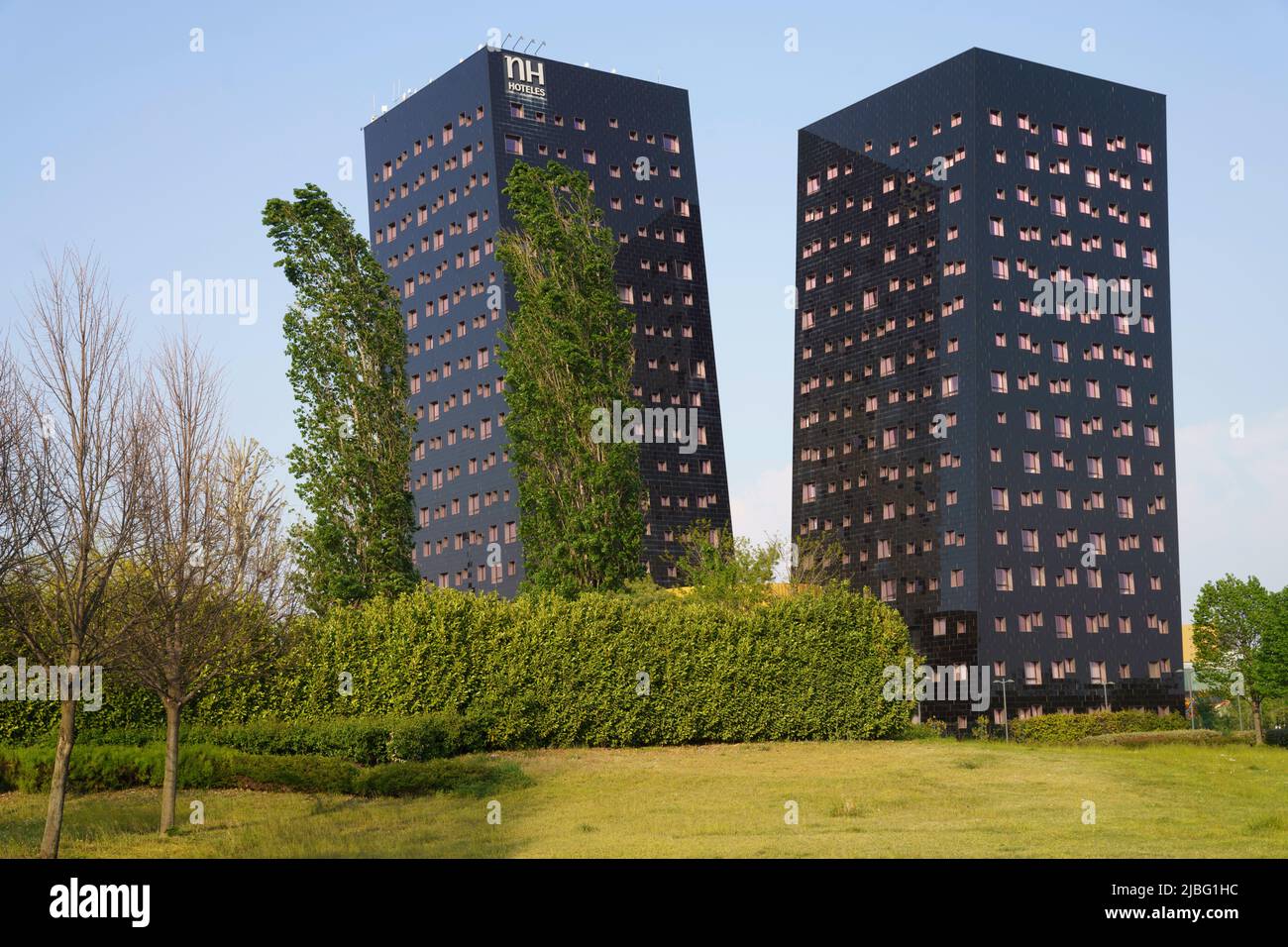 Two modern towers at Rho, Milan province, Lombardy, Italy Stock Photo