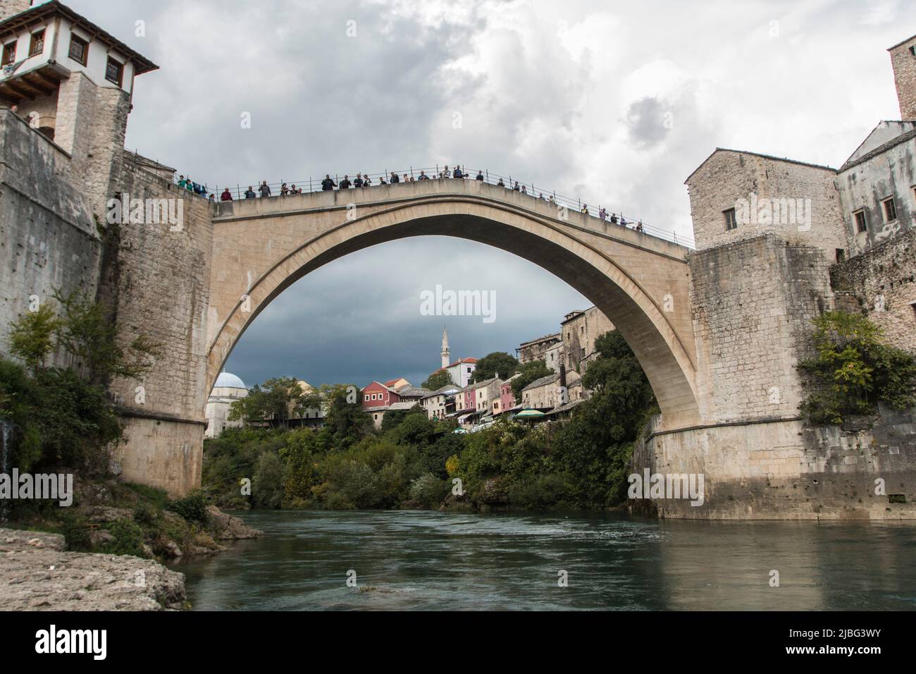 Historical Mostar Bridge known as Stari Most or Old Bridge in Mostar, Bosnia and Herzegovina Stock Photo