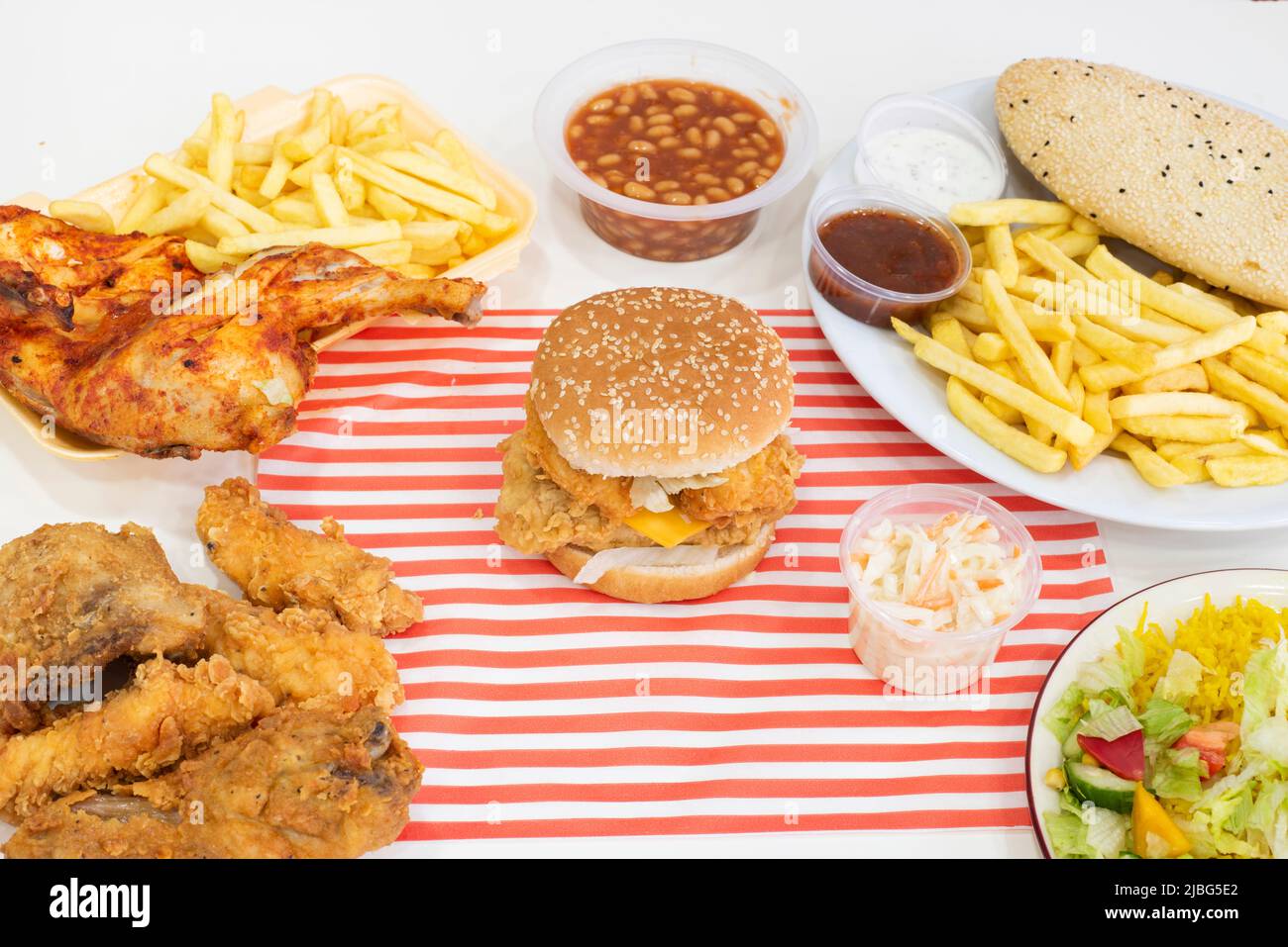 Yorkshire, UK – 18 March 2019: SFC, peri peri chicken, chicken burgers and chicken fast food favourites as you like it from Dixy Chicken, Doncaster Stock Photo