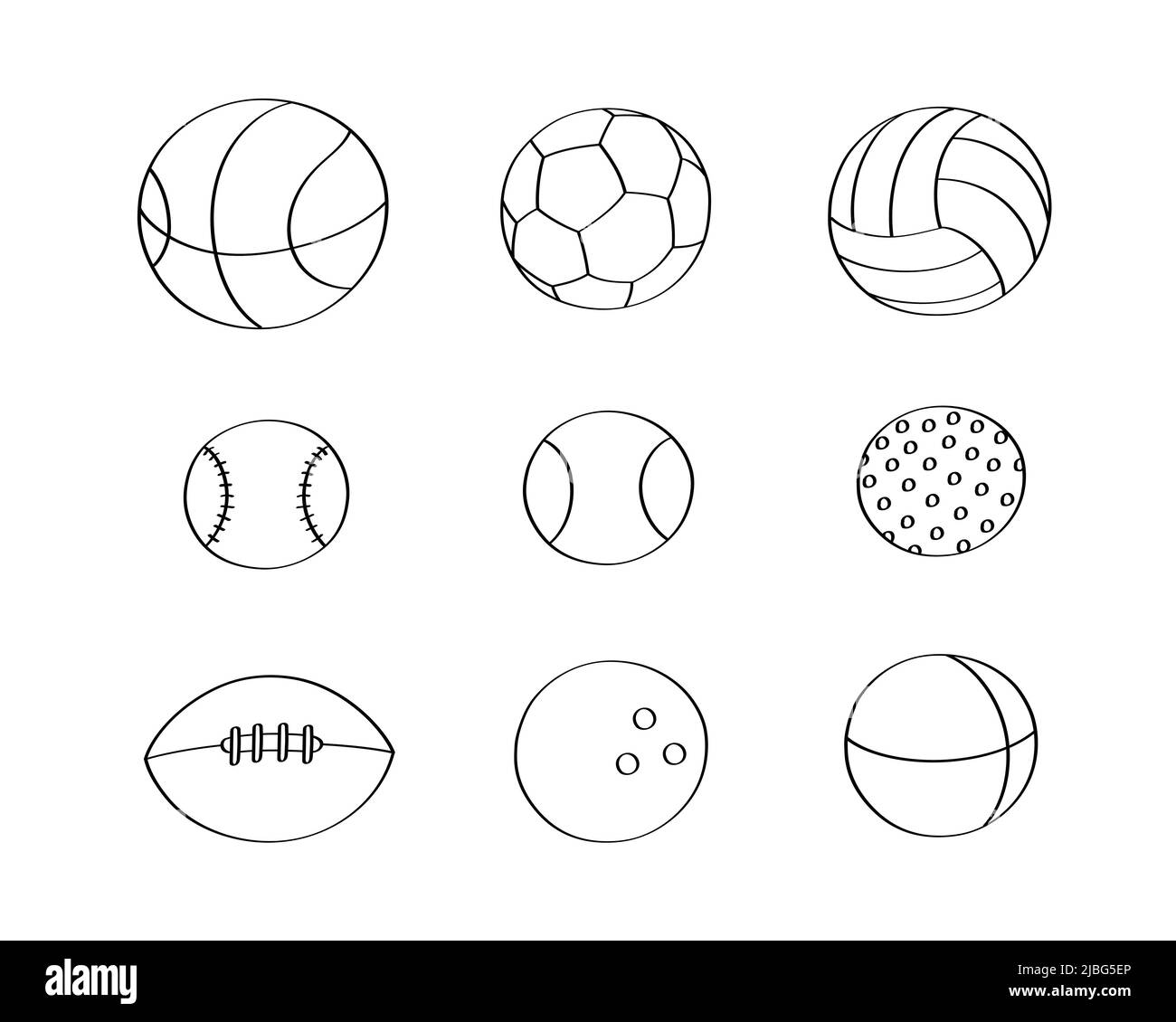 Cute doodle set of sports balls cartoon icons and objects. Stock Vector