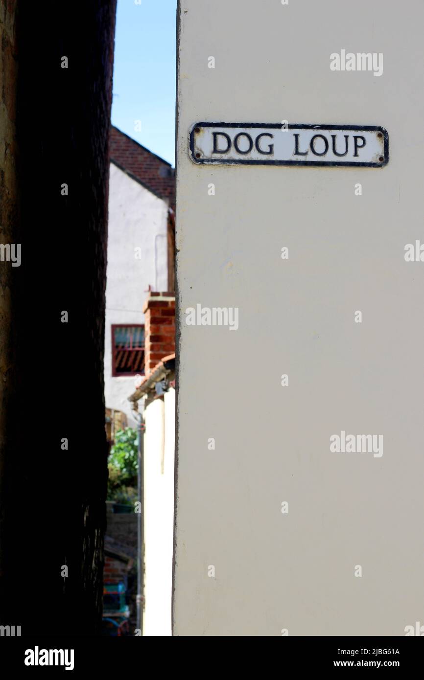The Dog Loup in Staithes, Yorkshire, UK. Reputed to be the world's narrowest alley Stock Photo