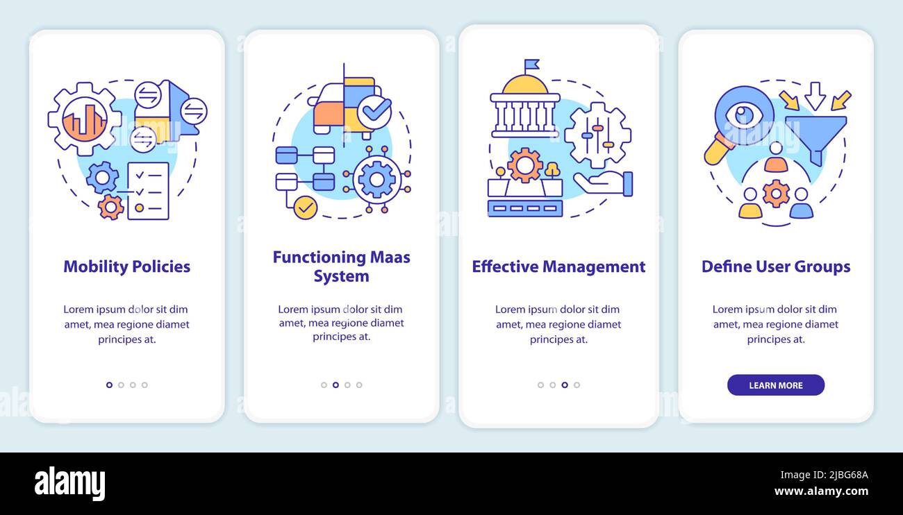 MaaS introduction components onboarding mobile app screen Stock Vector ...
