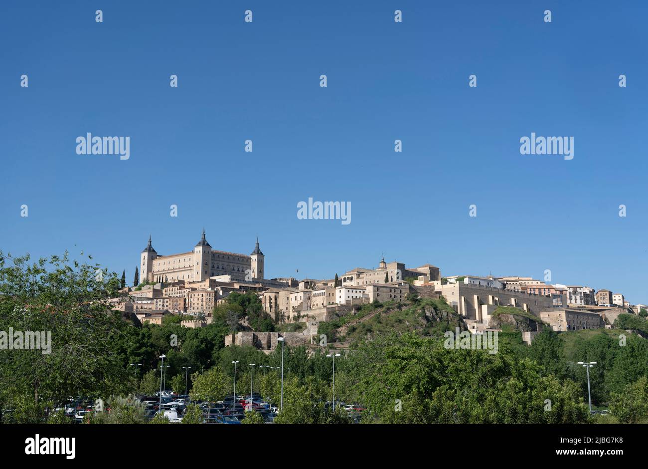 Toledo, an ancient city set on a hill above the plains of Castilla-La Mancha in central Spain. A UNESCO World Heritage Site. Stock Photo