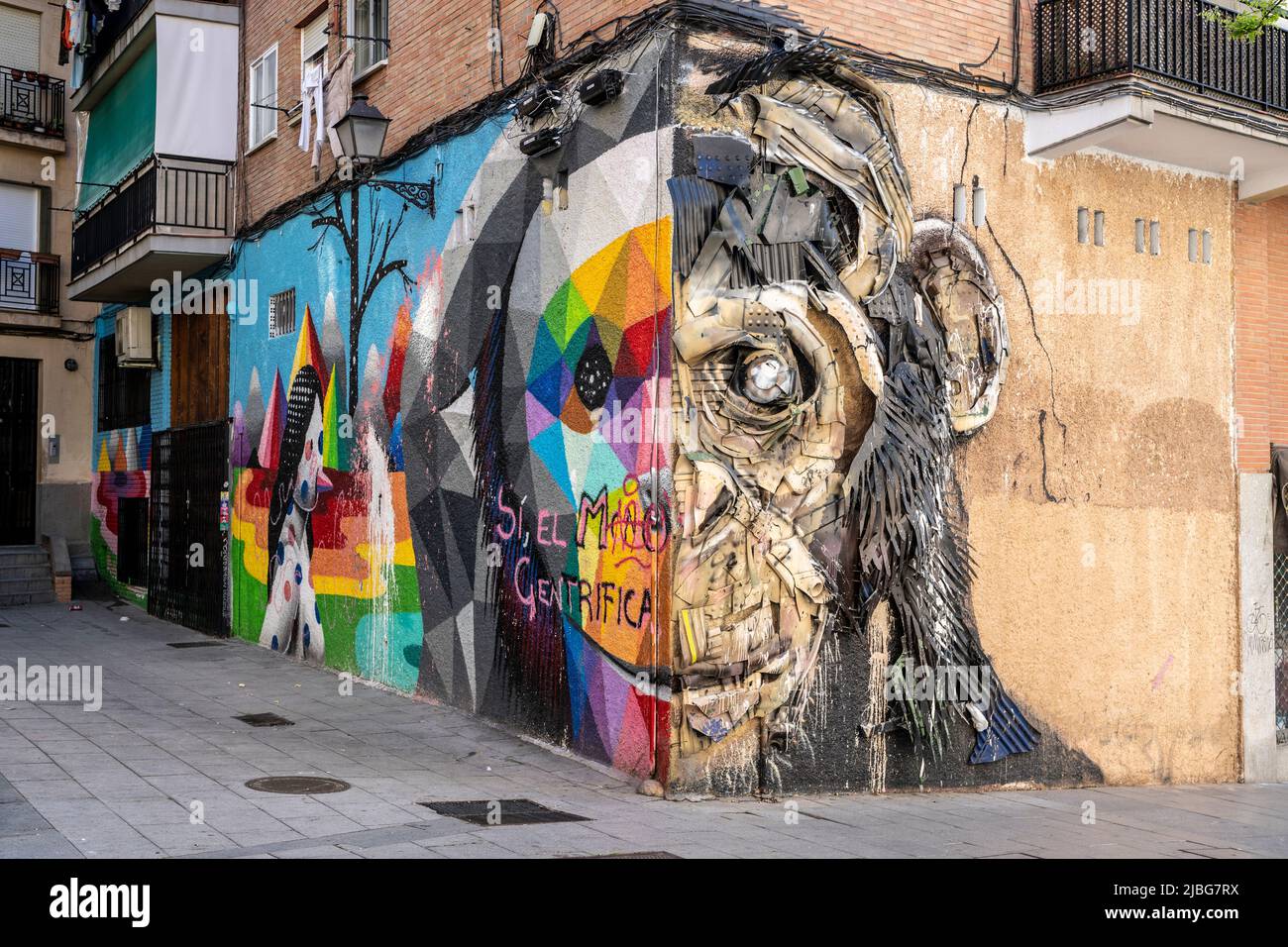 Monkey wall art in Madrid Spain Stock Photo