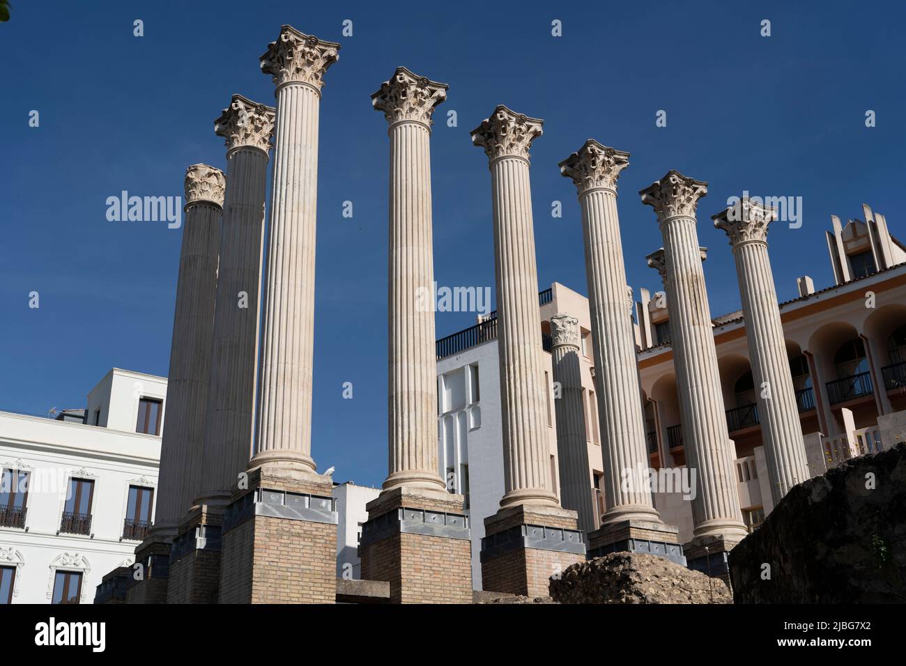 Roman Temple in Cordoba Spain which was discovered in the 1950s during the expansion of City Hall. Stock Photo