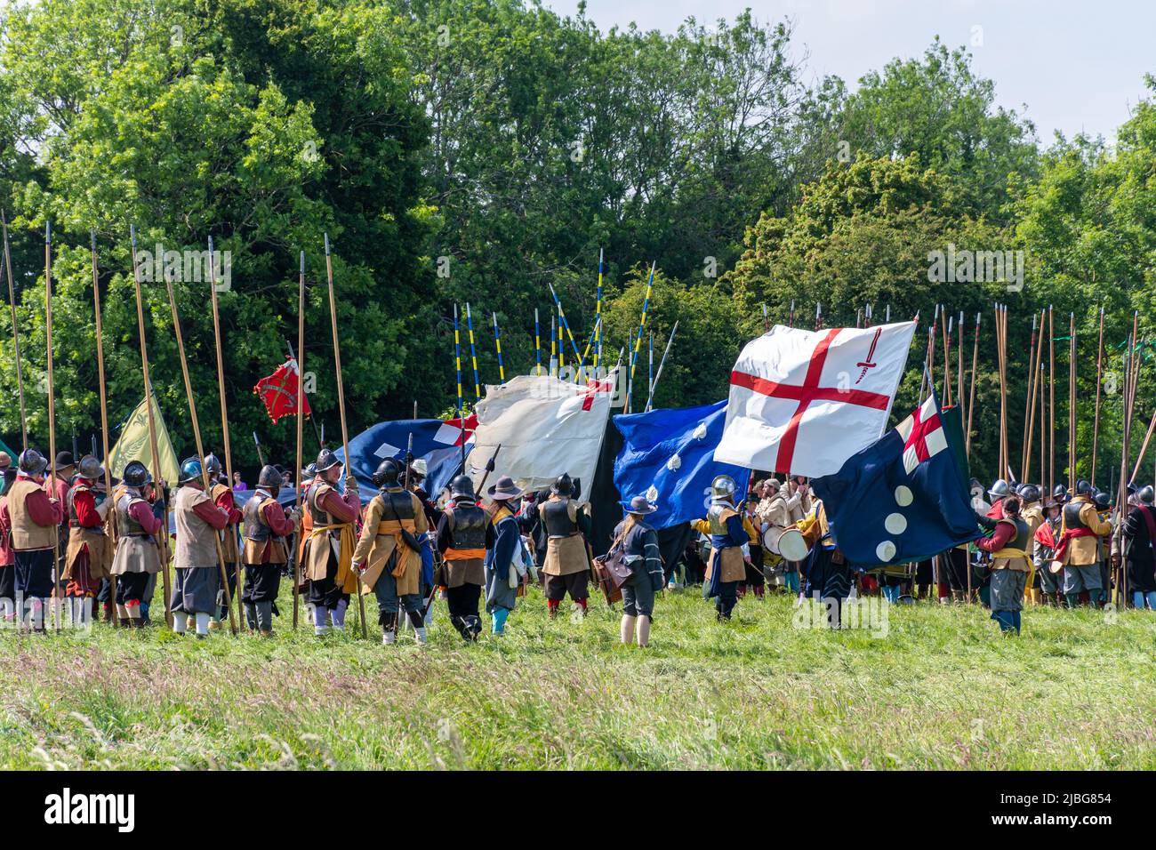 The Sealed Knot performing an English civil war re-enactment of the Basing House Siege for the Queen's Platinum Jubilee, June 2022, Hampshire, UK Stock Photo