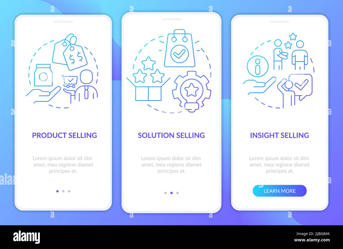 Selling techniques blue gradient onboarding mobile app screen Stock ...