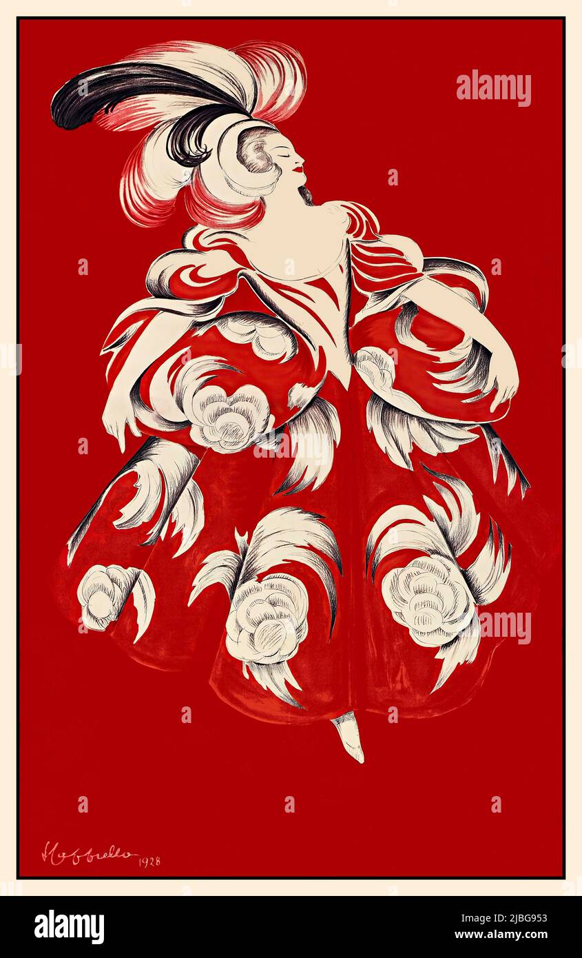 A detail from a turn of the 20th century, French advertising poster by Leonetto Cappiello (1875-1942). Originally designed for the liqueur Anisette Marie Brizard, text details have been removed to emphasise the superbly fashionable woman. Stock Photo