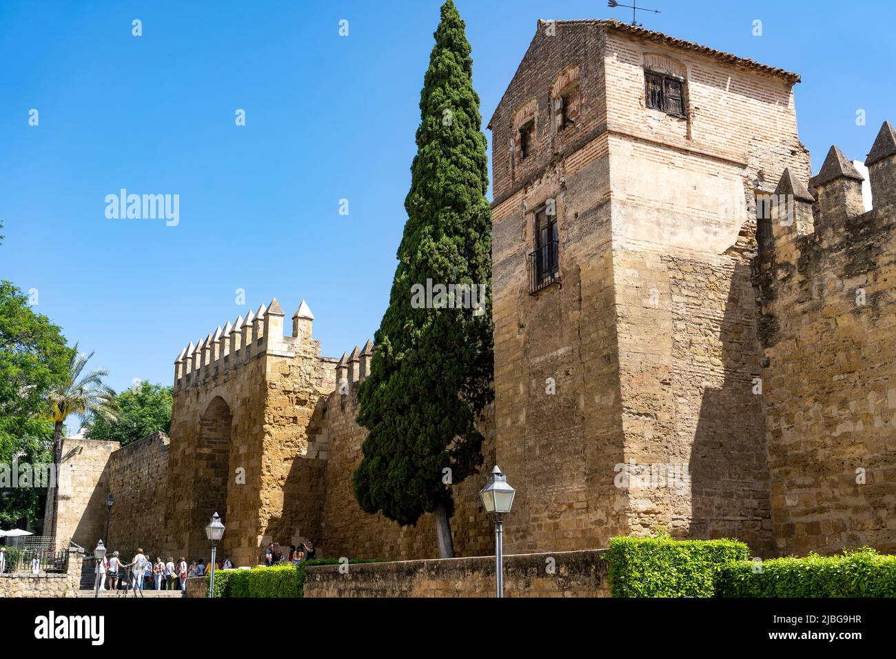 Cordoba city gate Almodovar and Roman wall Stock Photo