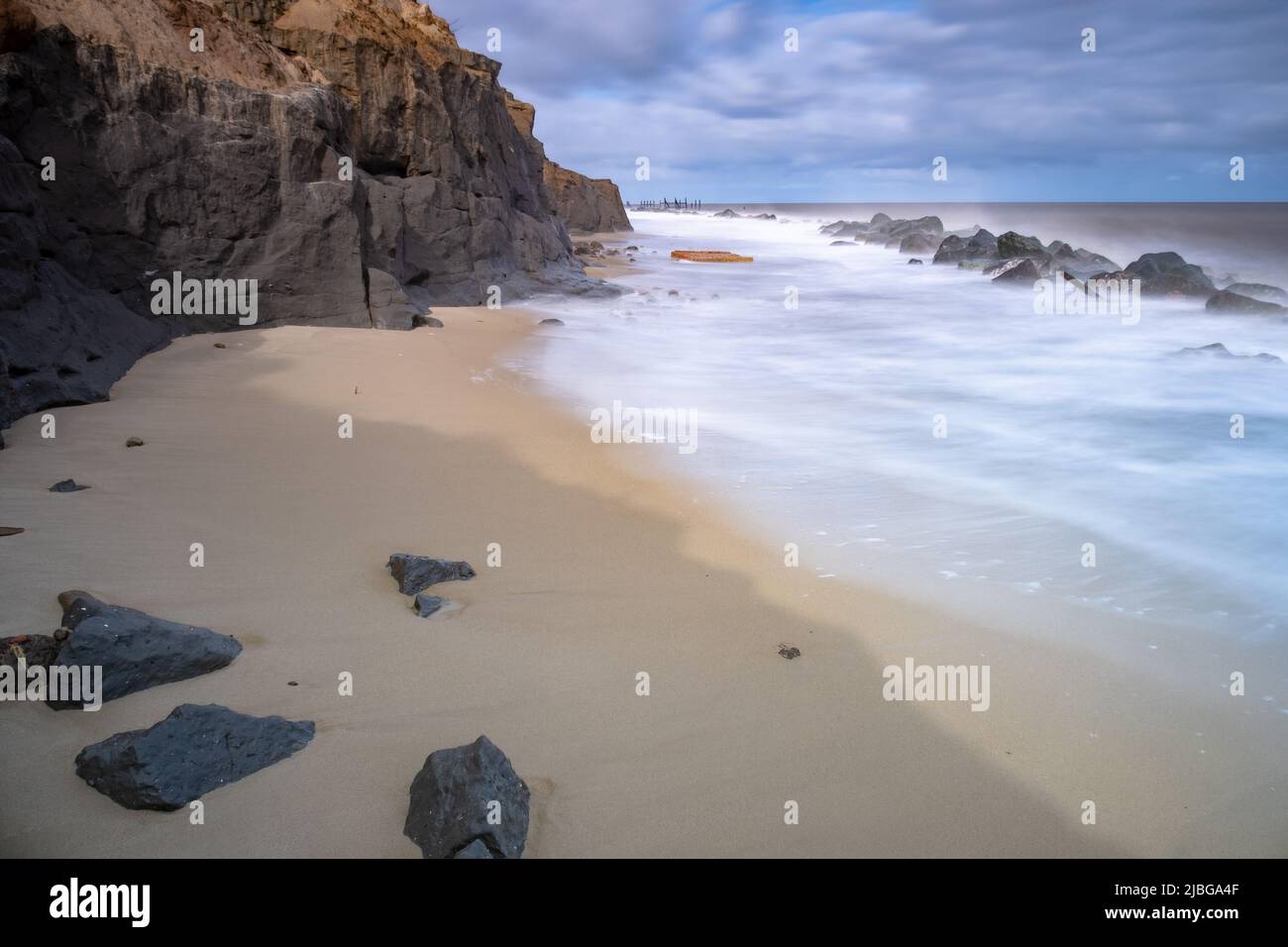 High Tide at Happisurgh Beach on the Norfolk Coast Stock Photo