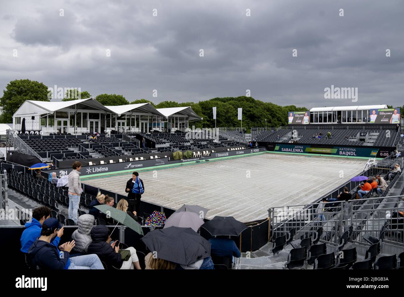 ROSMALEN - Netherlands, 06/06/2022, 2022-06-06 14:54:05 ROSMALEN - Due to  the rain, many matches at the international tennis tournament Libema Open  are postponed. The combined Dutch tennis tournament for men and women