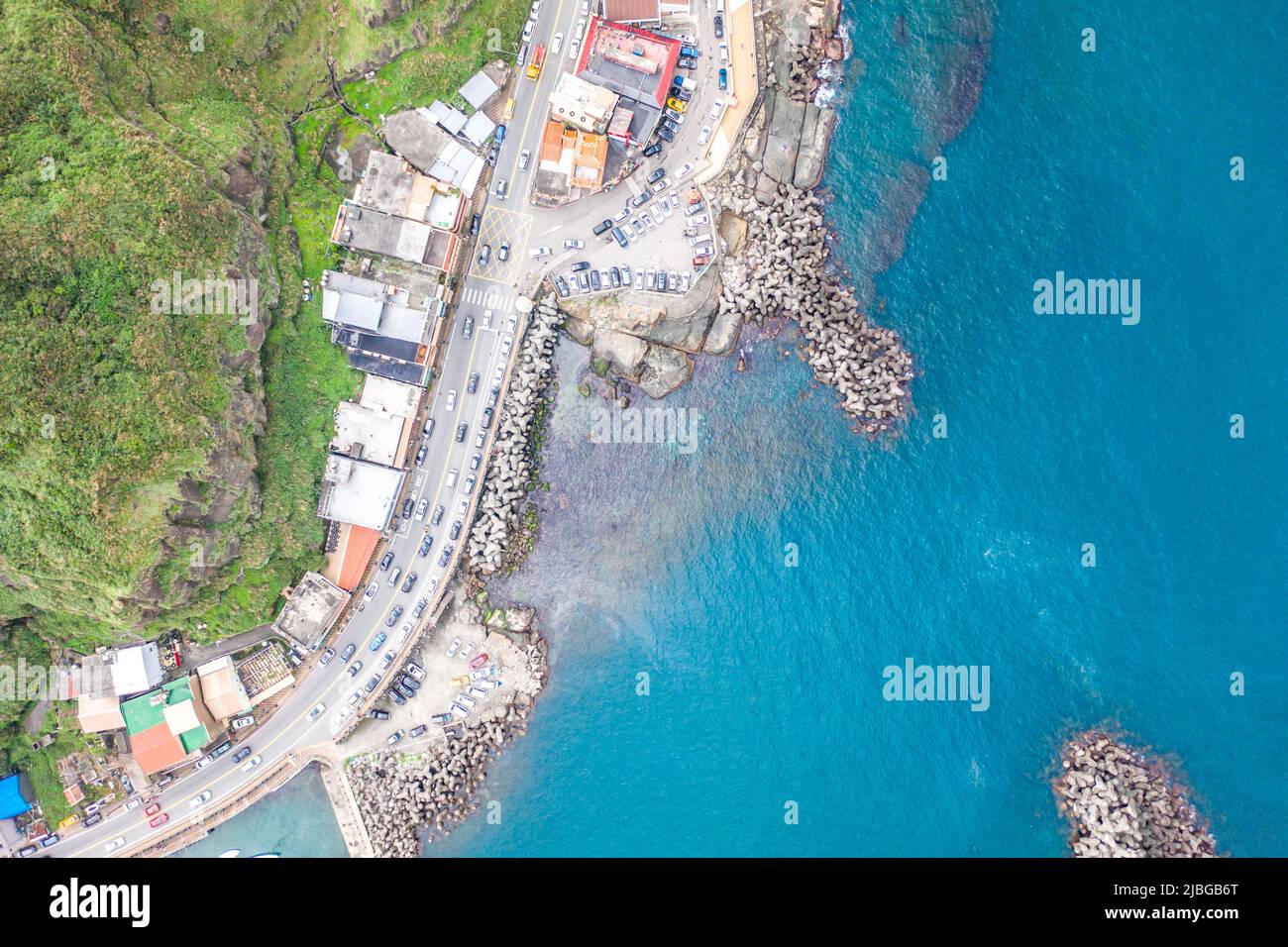 Aerial view of Bitou port, northeast corner, New Taipei City, Taiwan. Stock Photo