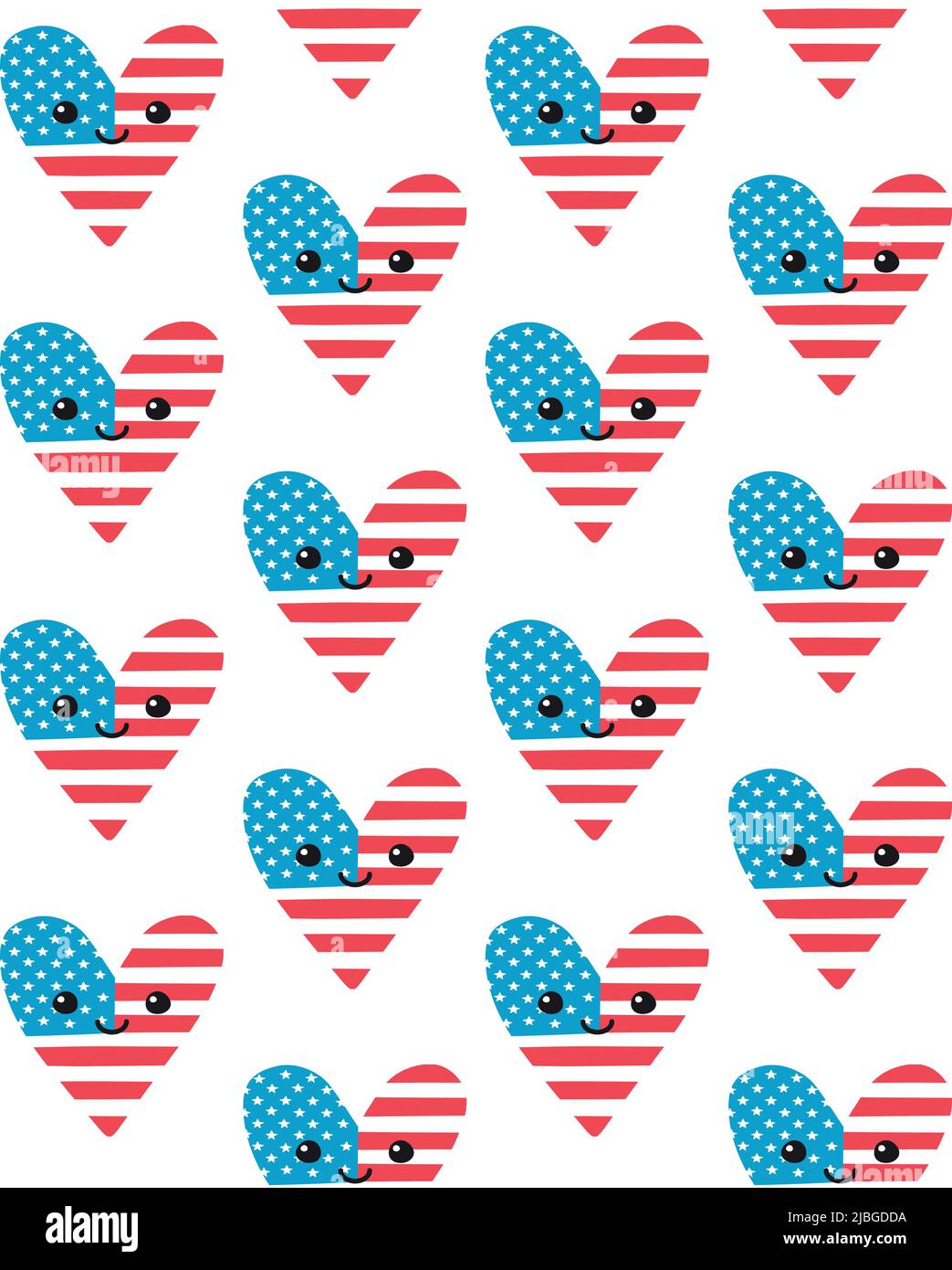 Vector seamless pattern of hand drawn flat American USA flag heart with ...