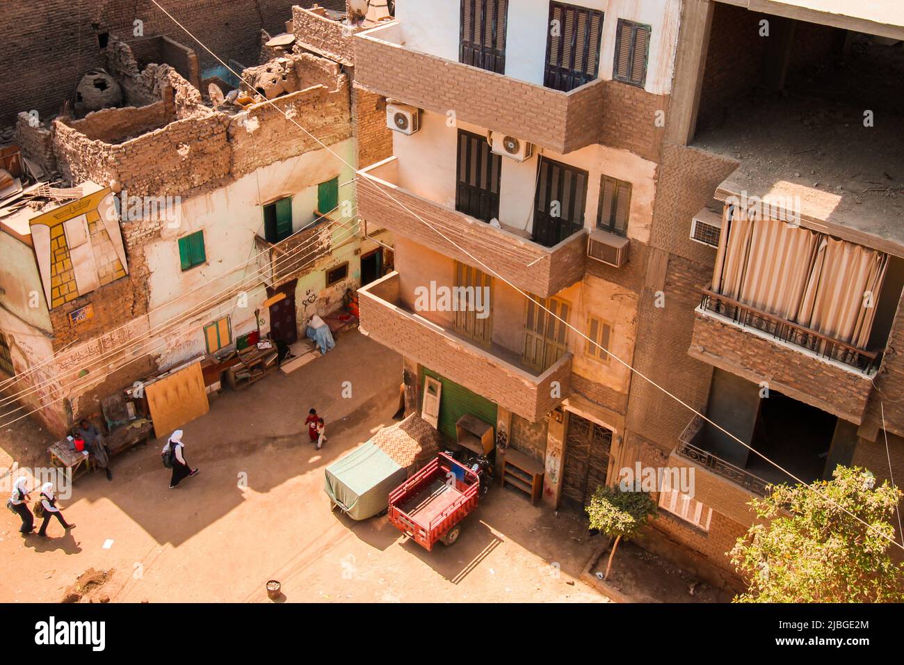 Top view of downtown street from house balcony (roof top) in Luxor
