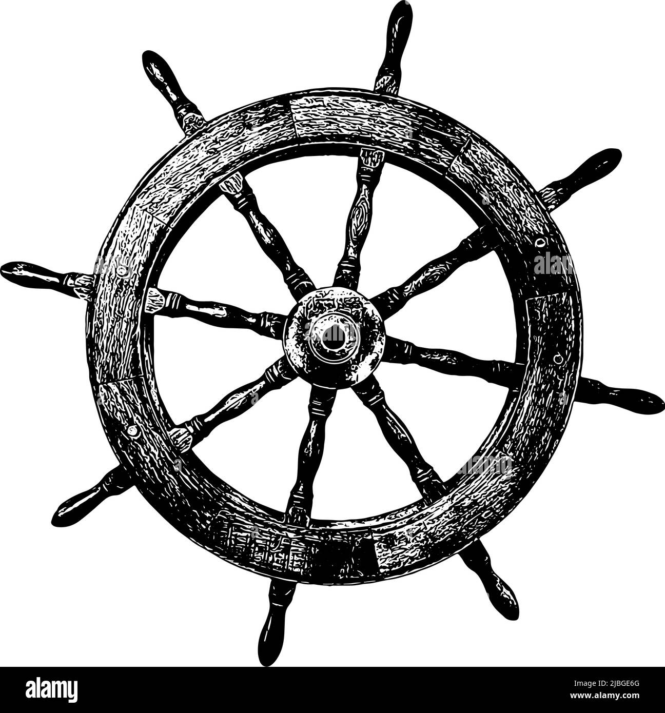 wooden ship steering wheel vector illustration in black on white background Stock Vector