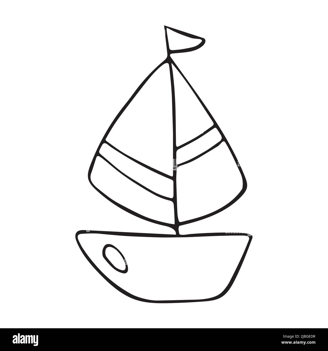 Vector doodle cartoon boat. Hand drawn sea boat, yacht. Graphic element