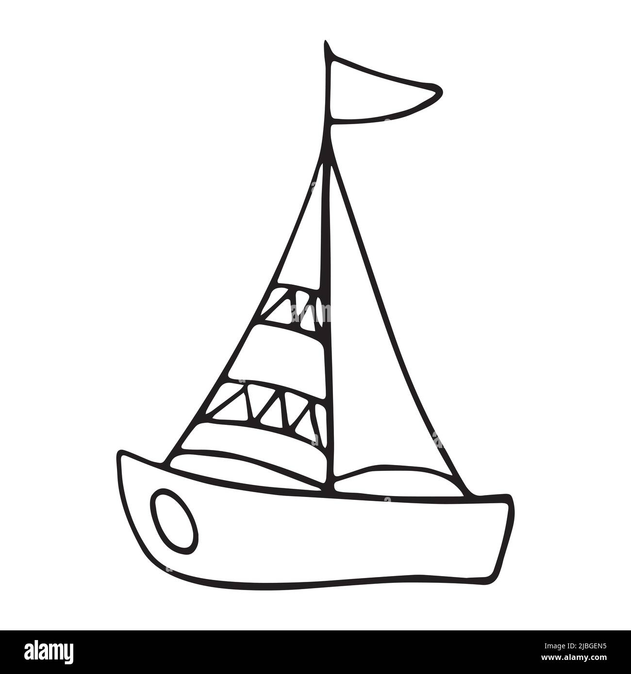 Vector doodle cartoon boat. Hand drawn sea boat, yacht. Graphic