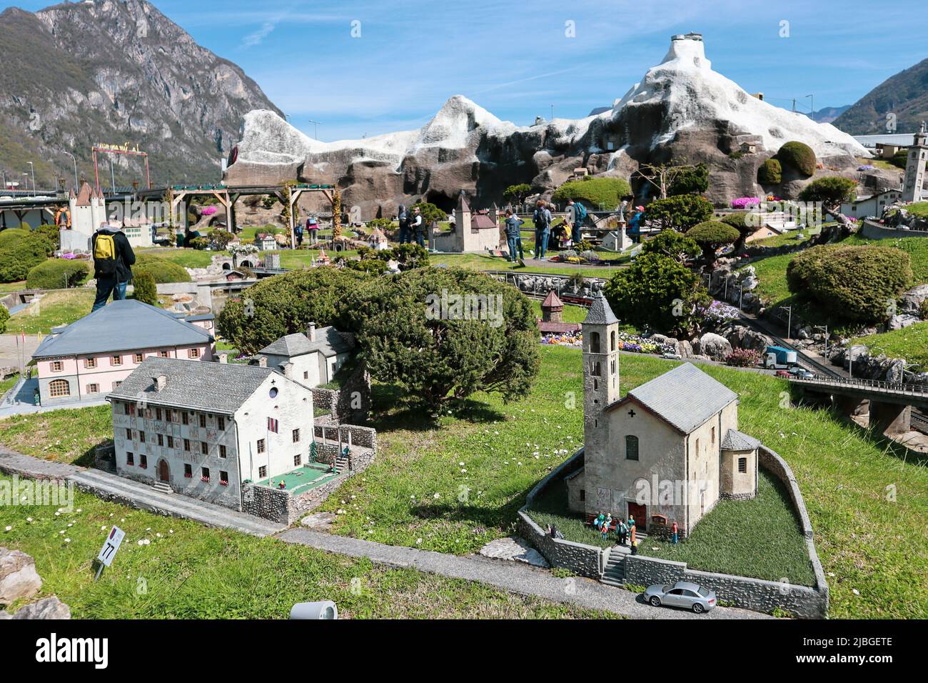 Melide, Switzerland, 04. April 2022: The Swiss Miniatur Outdoor Museum where famous Places are built in small size. Stock Photo