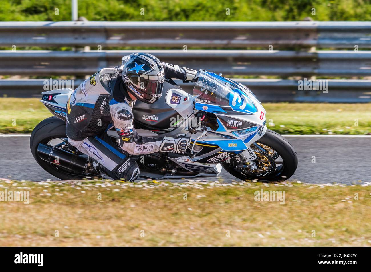 Motorcycle racer in action at Kirkistown Race Circuit, Northern Ireland Stock Photo