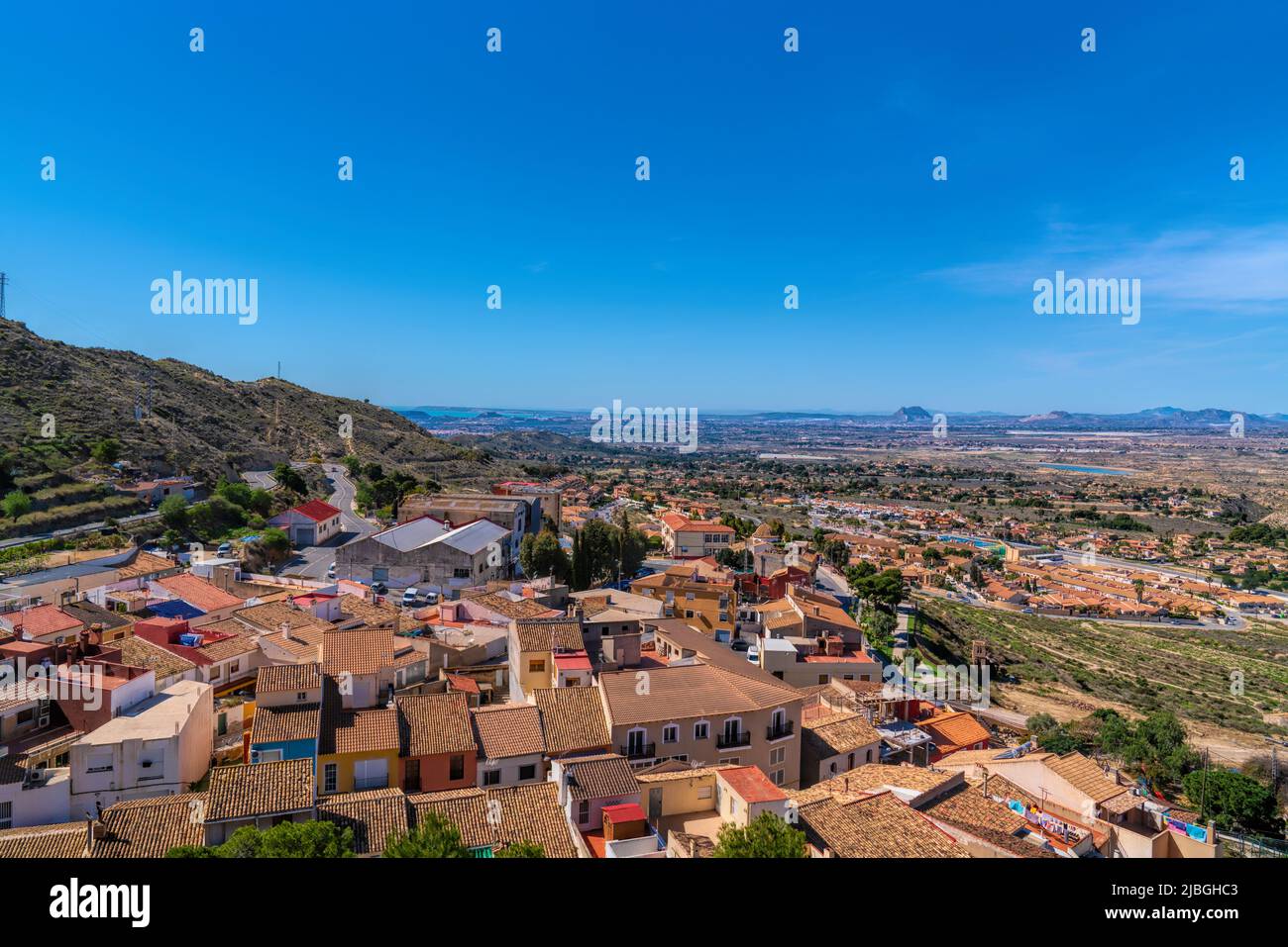 Busot Spain view from Mirador viewpoint in historic village tourist attraction near El Campello and Alicante Stock Photo