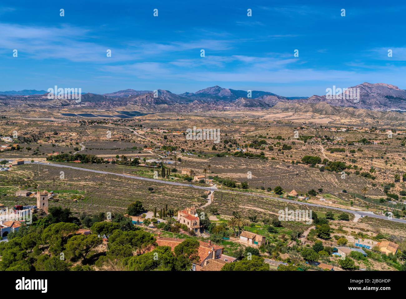 Busot Spain view from Mirador of Monte Calvario in historic village tourist attraction near El Campello and Alicante Stock Photo