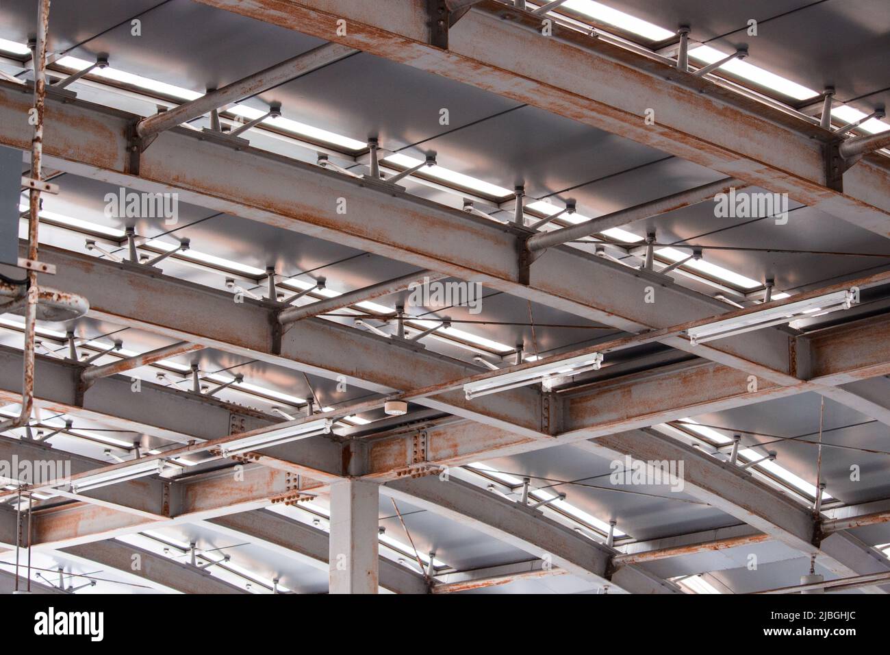 The image of rusty iron framework inside local station in suburban Nagoya, Japan Stock Photo
