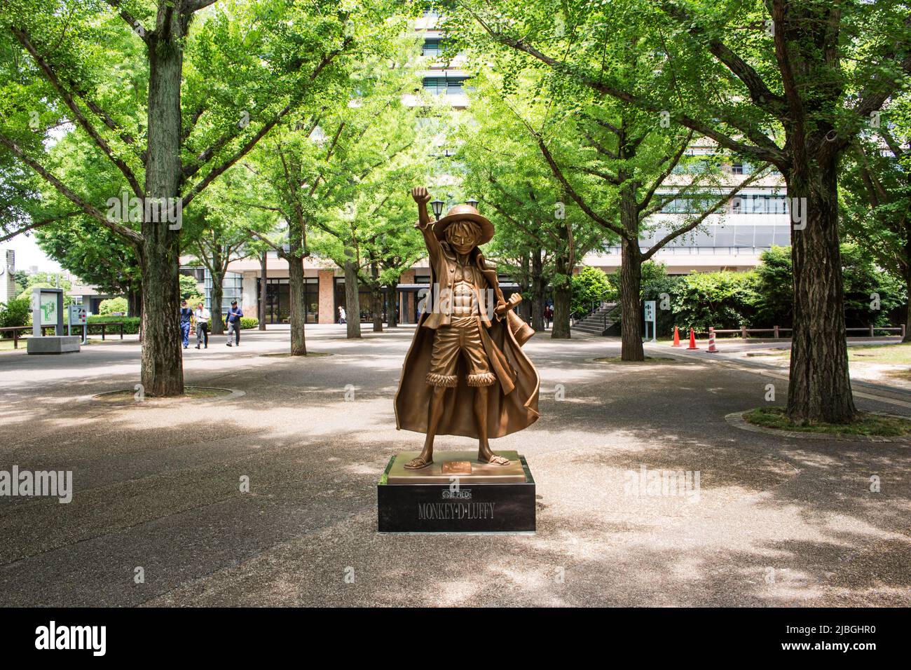 Monkey D. Luffy statue in front of Kumamoto prefectural government office. He is the character from famous JP comic 'One Piece' by Eiichiro Oda Stock Photo