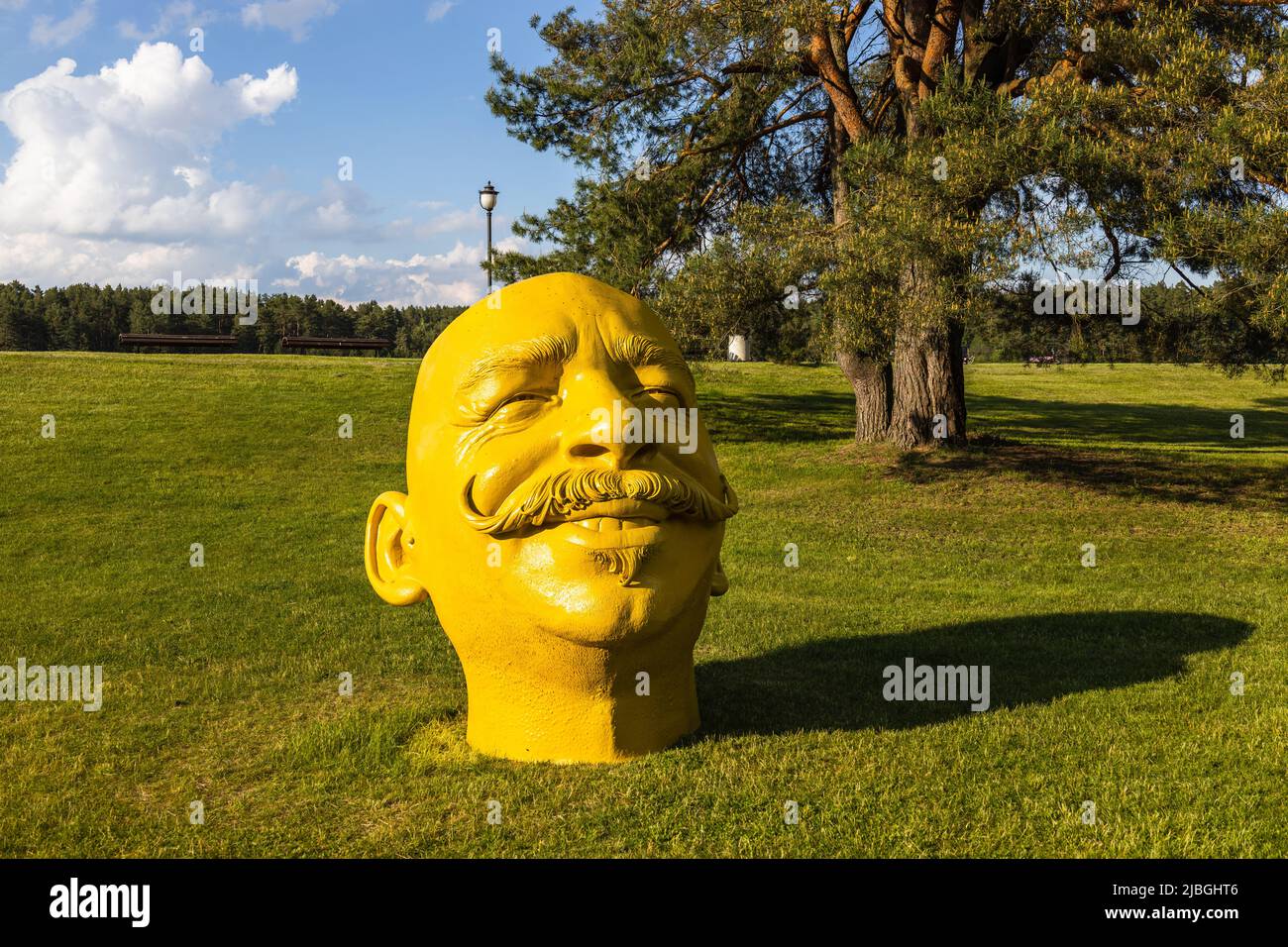 The Container - Yellow head sculpture in the Birstonas, Lithuania, 4 June 2022 Stock Photo