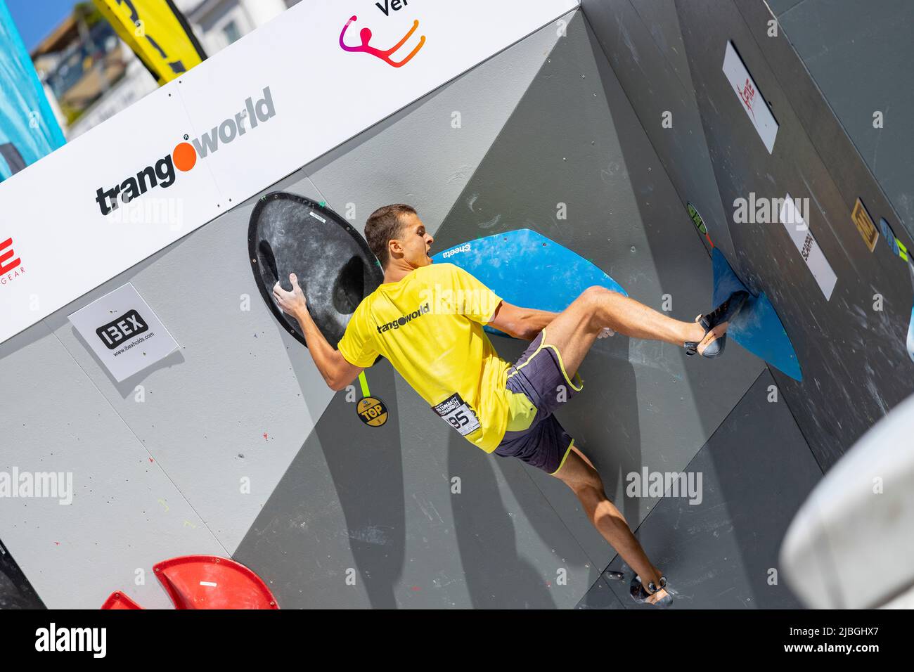 Climbing. Sport. Young person climbing in Block Climbing. Olympic