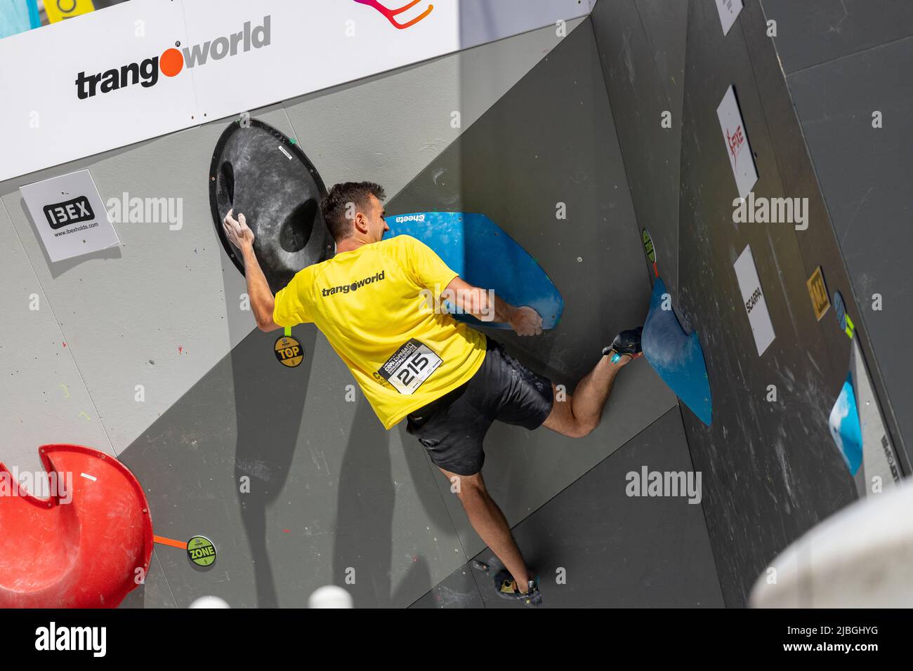 Climbing. Sport. Young person climbing in the Madrid Block Climbing
