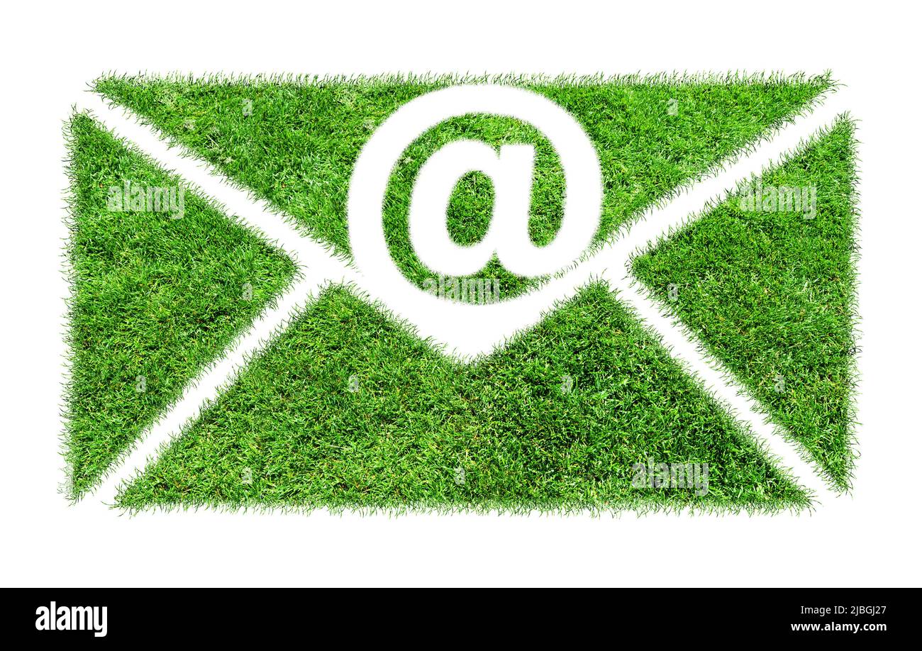 Envelope symbol made from green grass isolated on white background ...