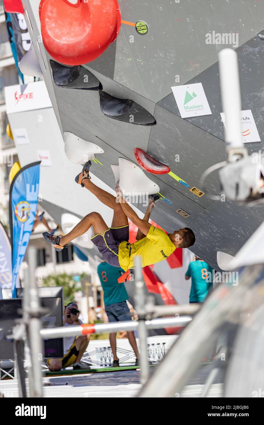 Climbing. Sport. Young person climbing in Block Climbing. Olympic