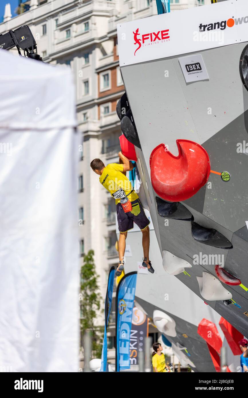 Climbing. Sport. Young person climbing in Block Climbing. Olympic