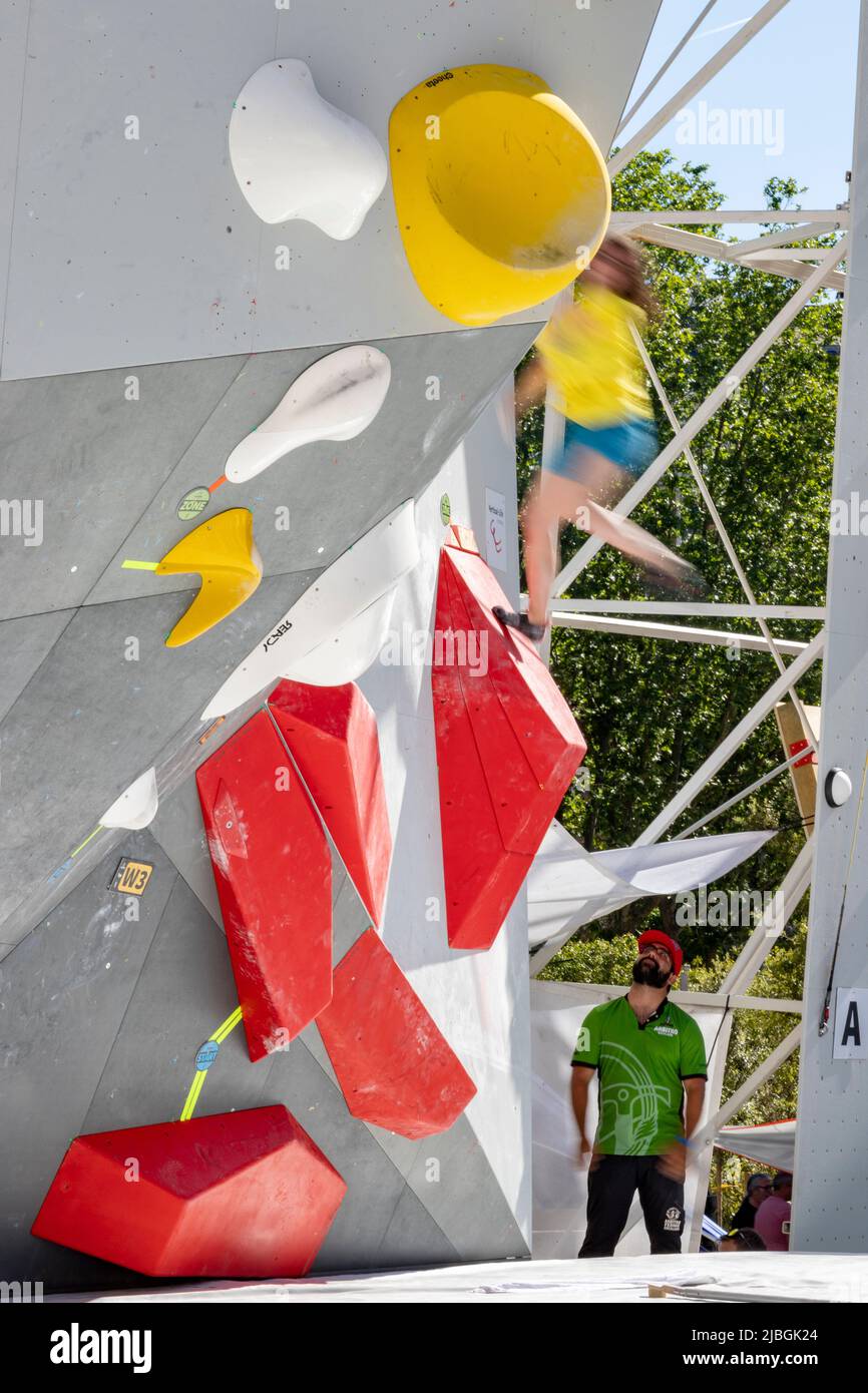 Climbing. Sport. Young person climbing in Block Climbing. Olympic