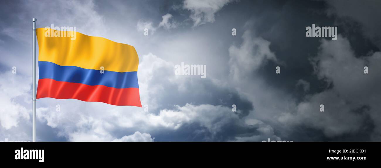 Colombia flag on a cloudy sky, three dimensional render Stock Photo