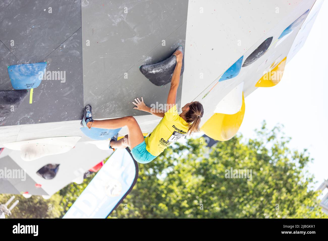 Climbing. Sport. Young person climbing in the Madrid Block Climbing