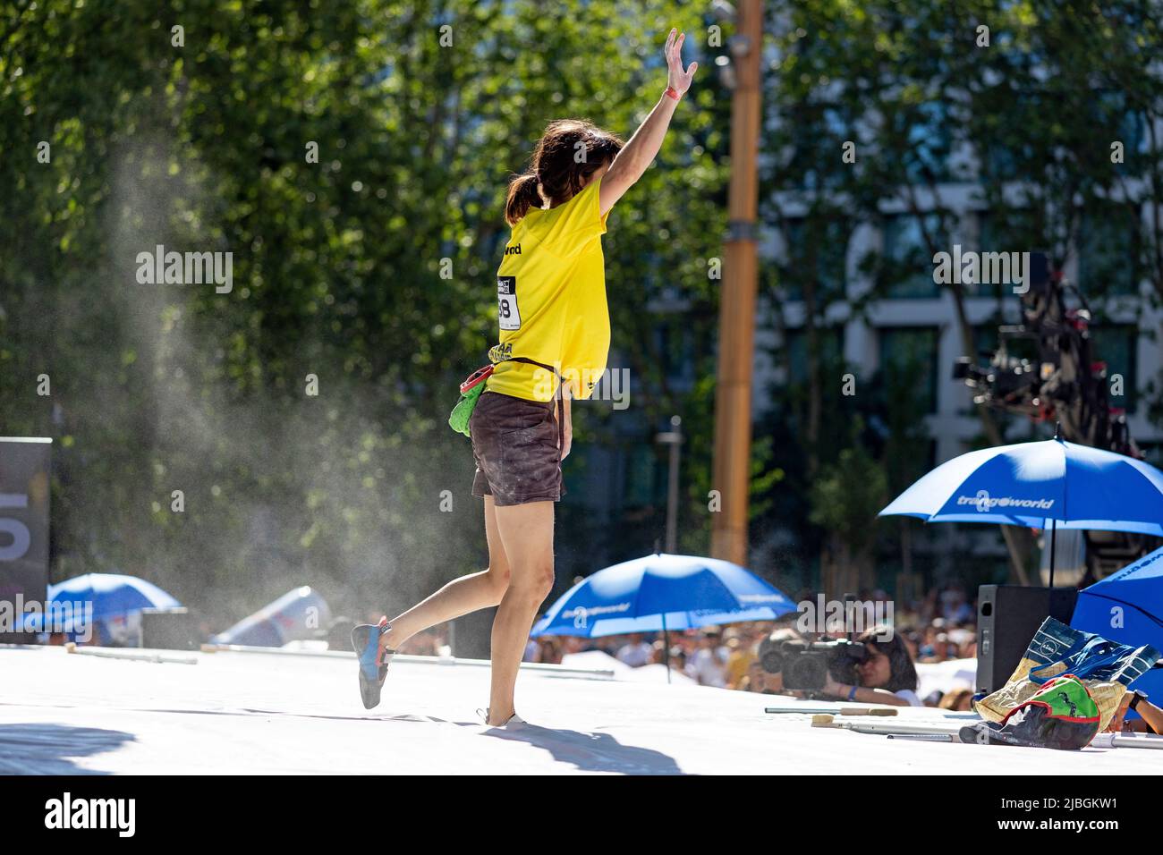 Climbing. Sport. Young person climbing in the Madrid Block Climbing