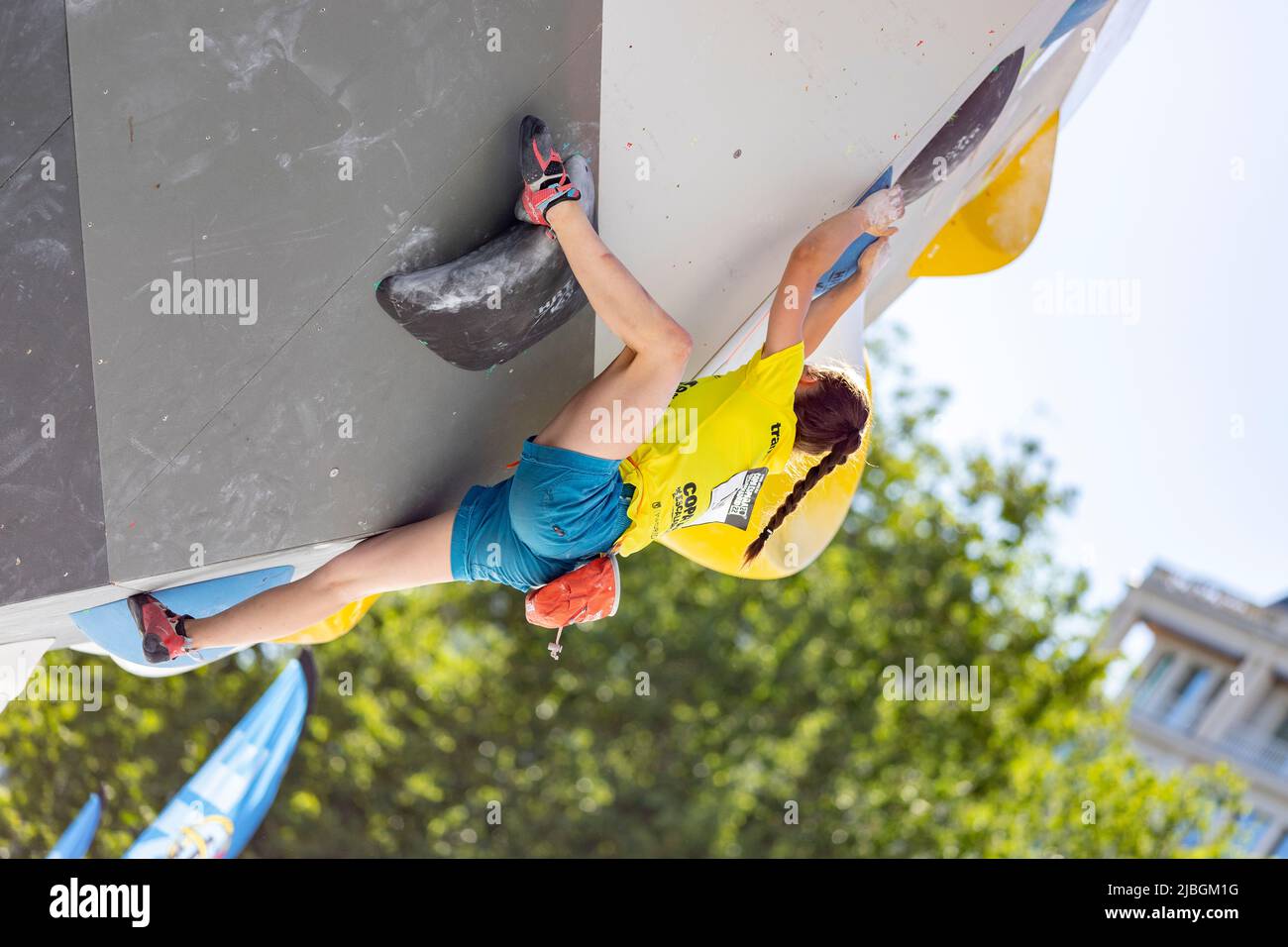 Climbing. Sport. Young person climbing in the Madrid Block Climbing