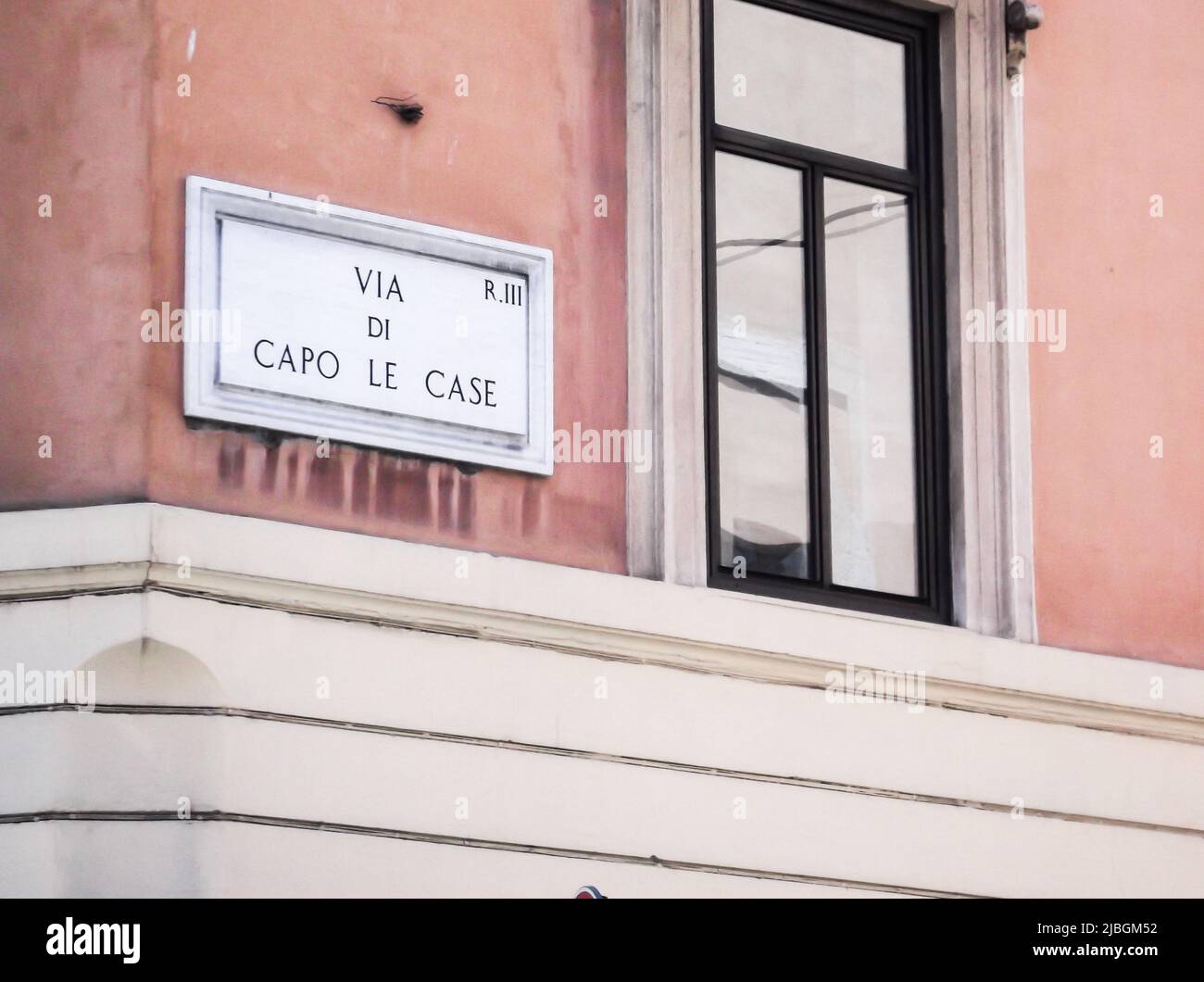 Address sign of Via di Capo le Case, Rome, Italy. Stock Photo