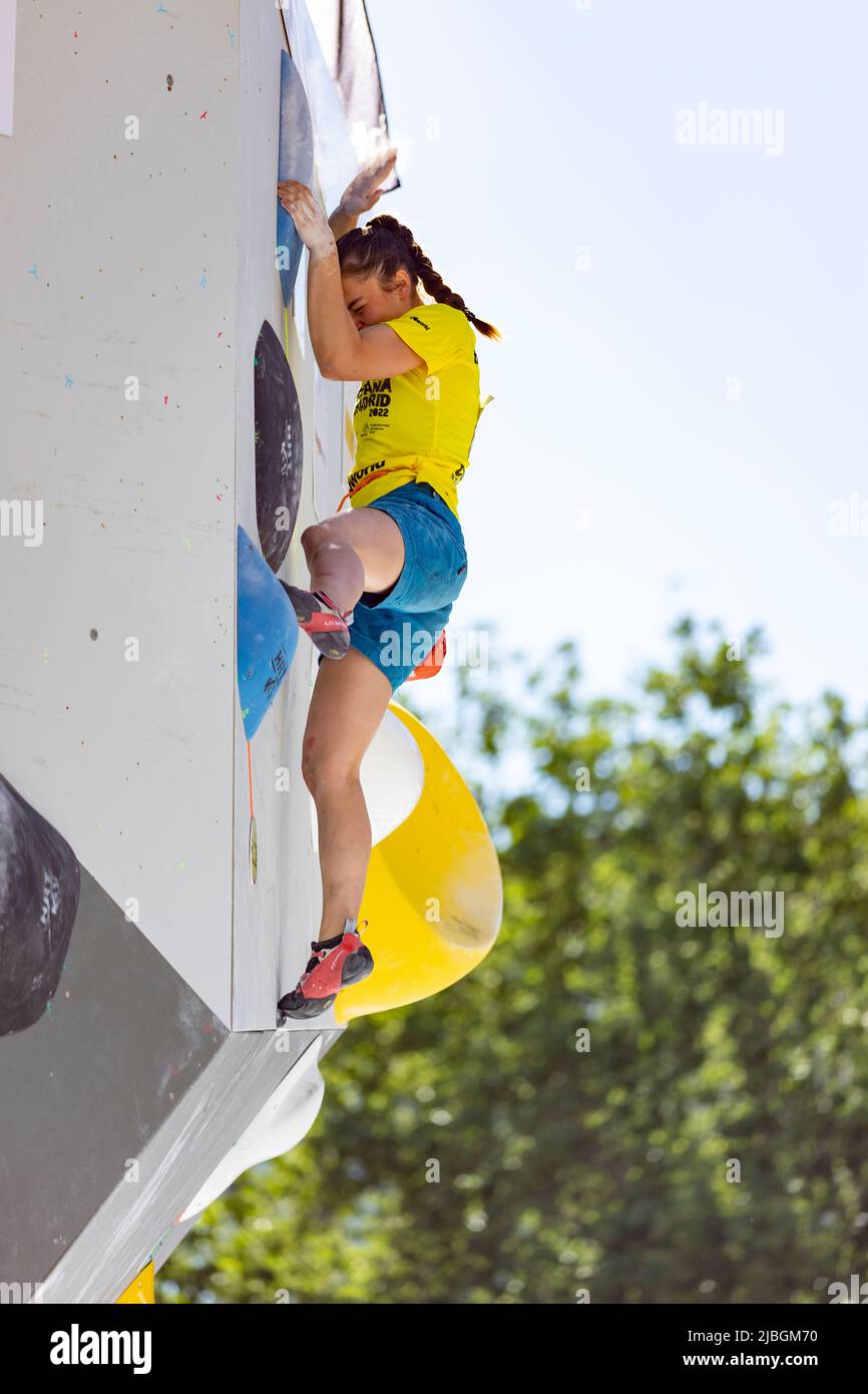 Climbing. Sport. Young person climbing in Block Climbing. Olympic