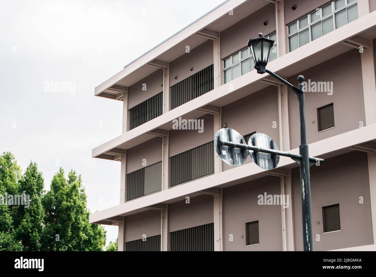 The image of grey apartment and woods Stock Photo