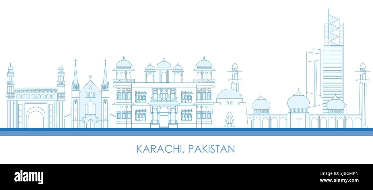 Outline Skyline panorama of city of Karachi, Pakistan - vector illustration Stock Vector