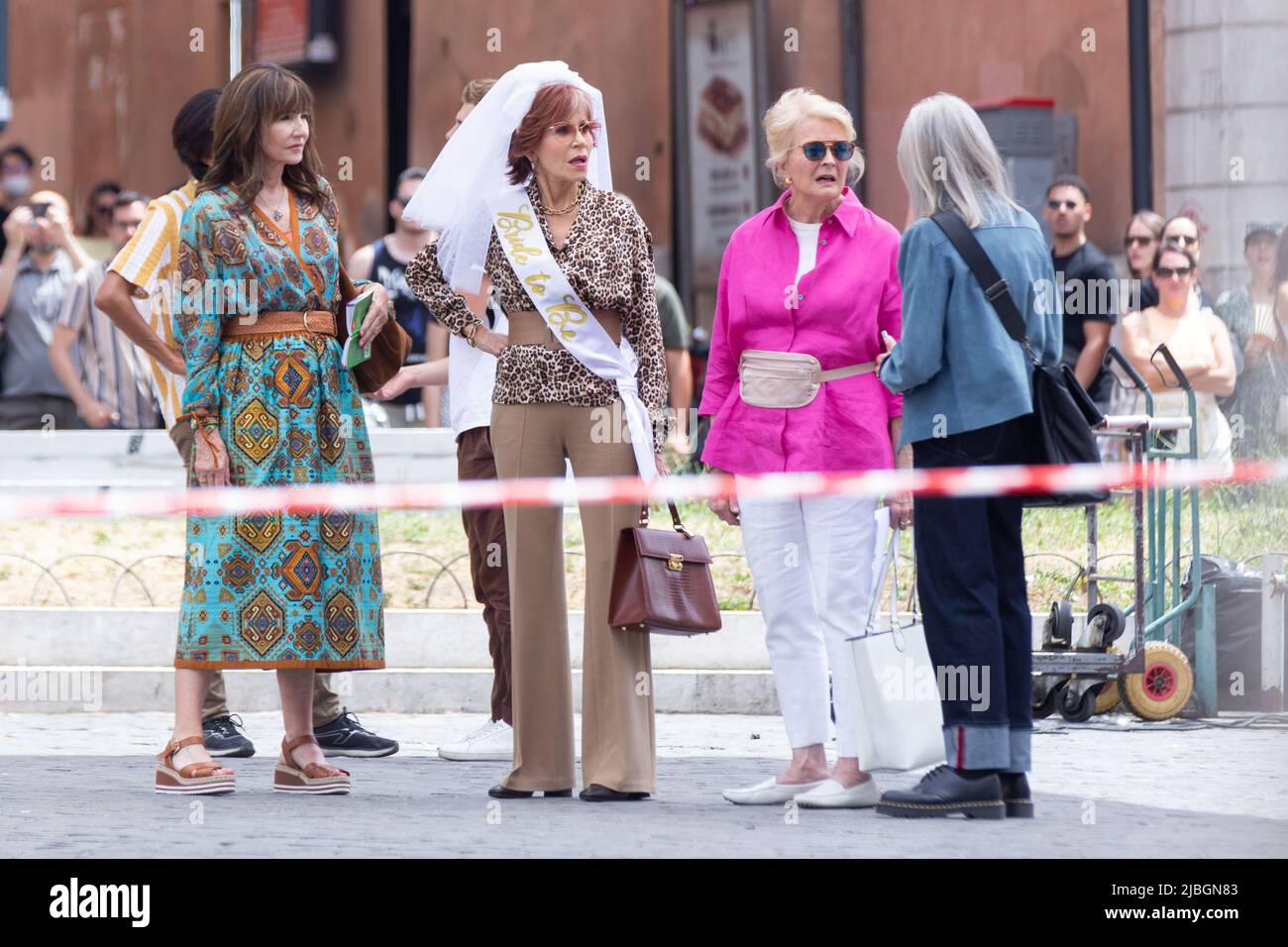 Rome, Italy, 06/06/2022, Actresses Diane Keaton, Jane Fonda, Candice Bergen  and Mary Steenburgen are in Piazza di Spagna in Rome for the shooting of  the film "Book Club 2: The Next Chapter" (
