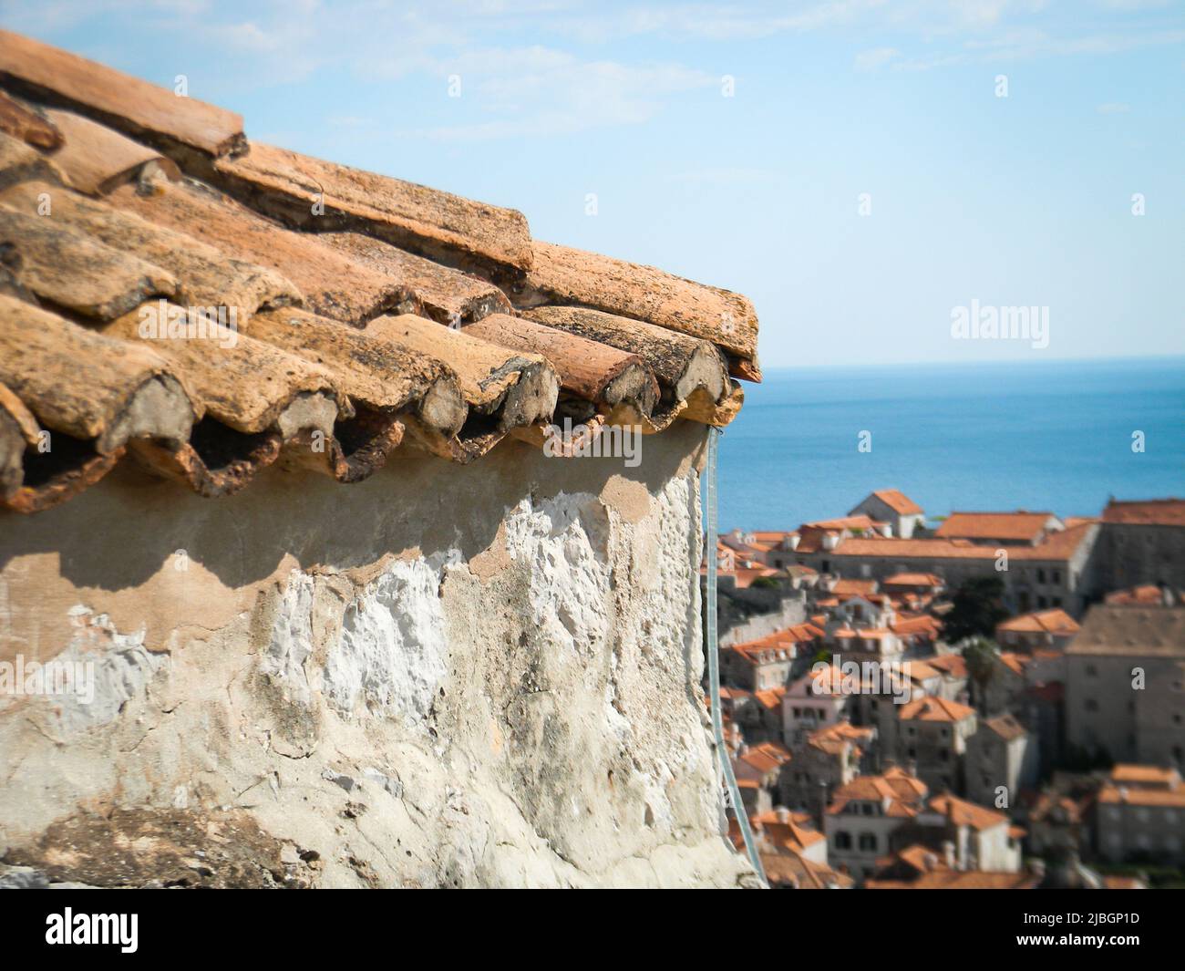 Roof of old building, Dubrovnik, Croatia, 2011. After break-up of Yugoslavia, city was besieged by soldiers of the Yugoslav People's Army (JNA) Stock Photo