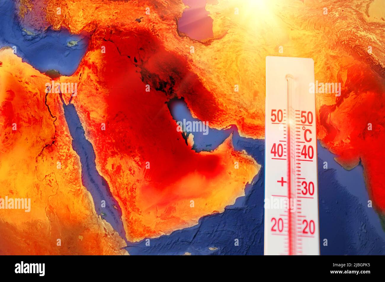 Thermometer with a record high temperature of fifty degrees Celsius